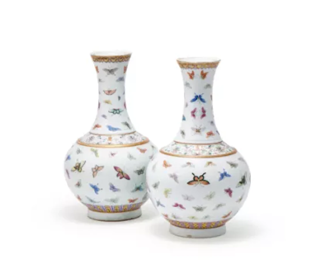 A pair of Chinese Famille Rose 'Butterfly' vases
