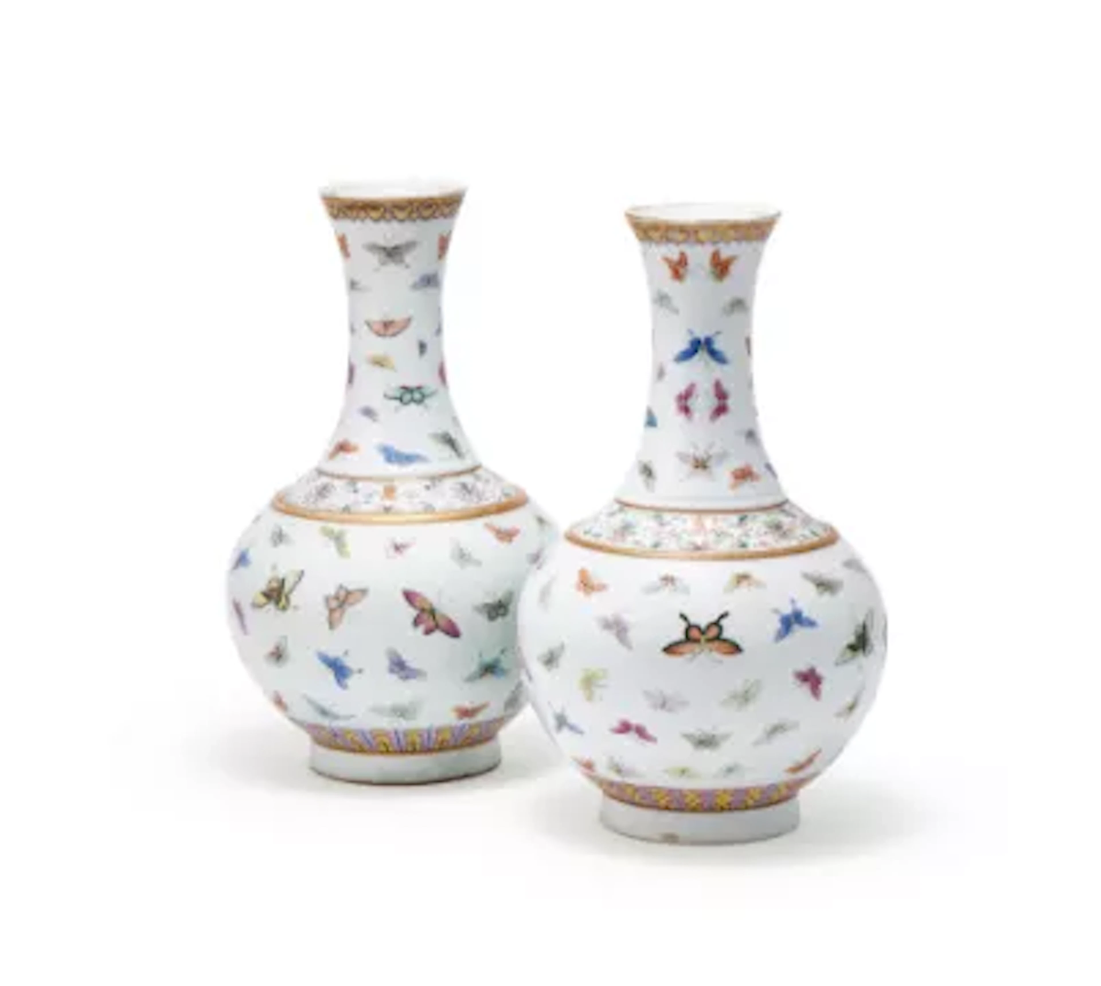 A pair of Chinese Famille Rose 'Butterfly' vases