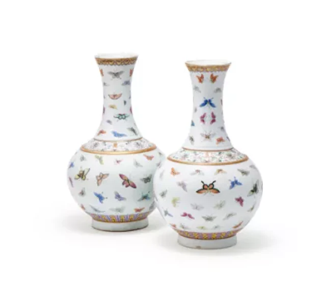 A pair of Chinese Famille Rose 'Butterfly' vases