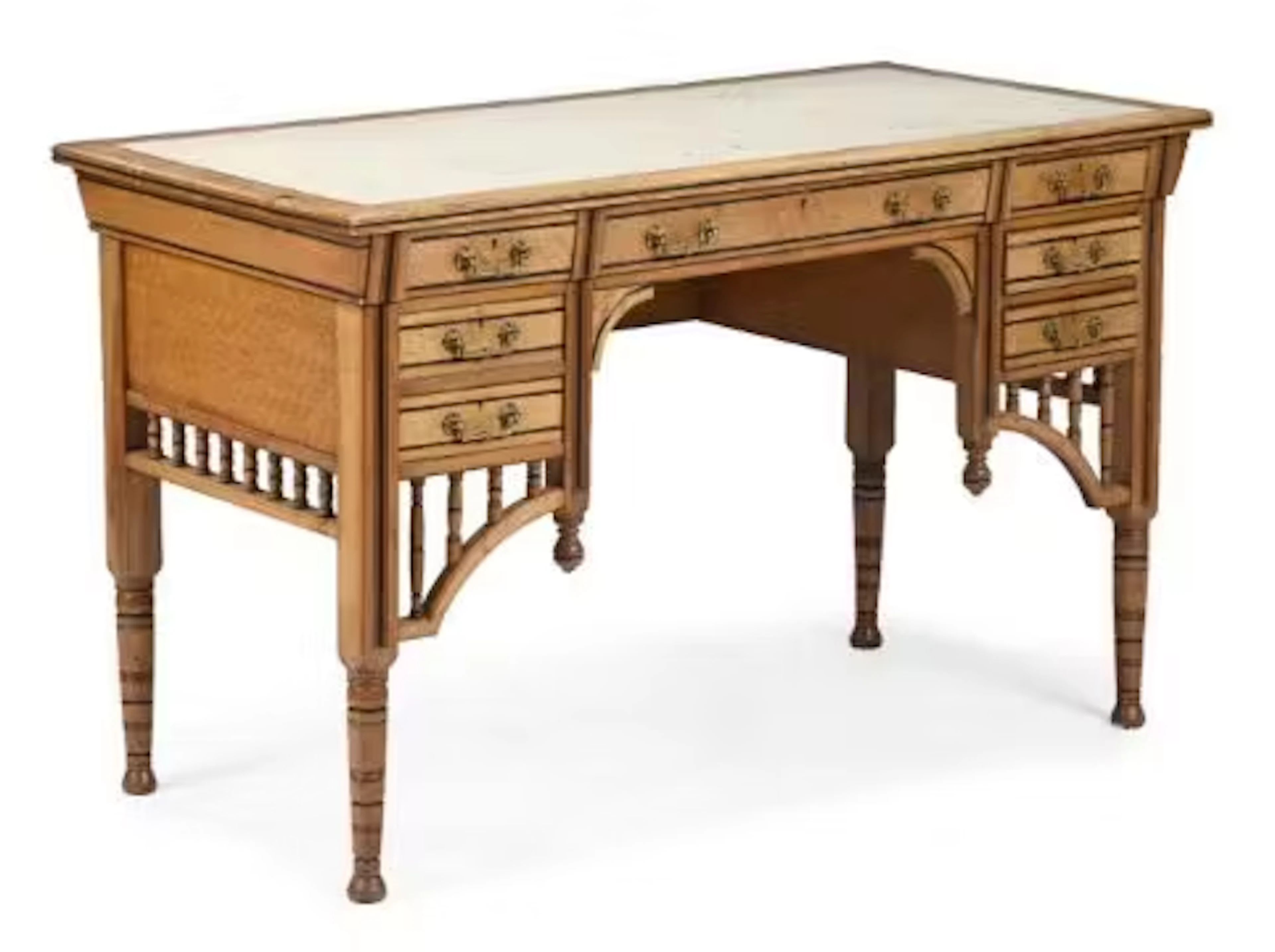 A REFORMED GOTHIC OAK AND EBONISED WRITING TABLE, CIRCA 1880