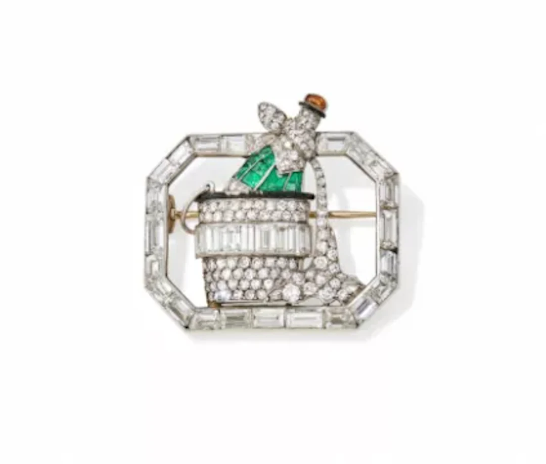 GEORGES CHABROLLE, AN ART, DECO GEM SET BROOCH