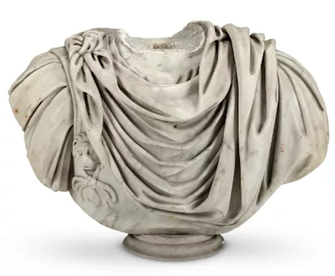 AFTER THE ANTIQUE- THE MARBLE BUST SHOULDERS OF A ROMAN EMPEROR, ITALIAN