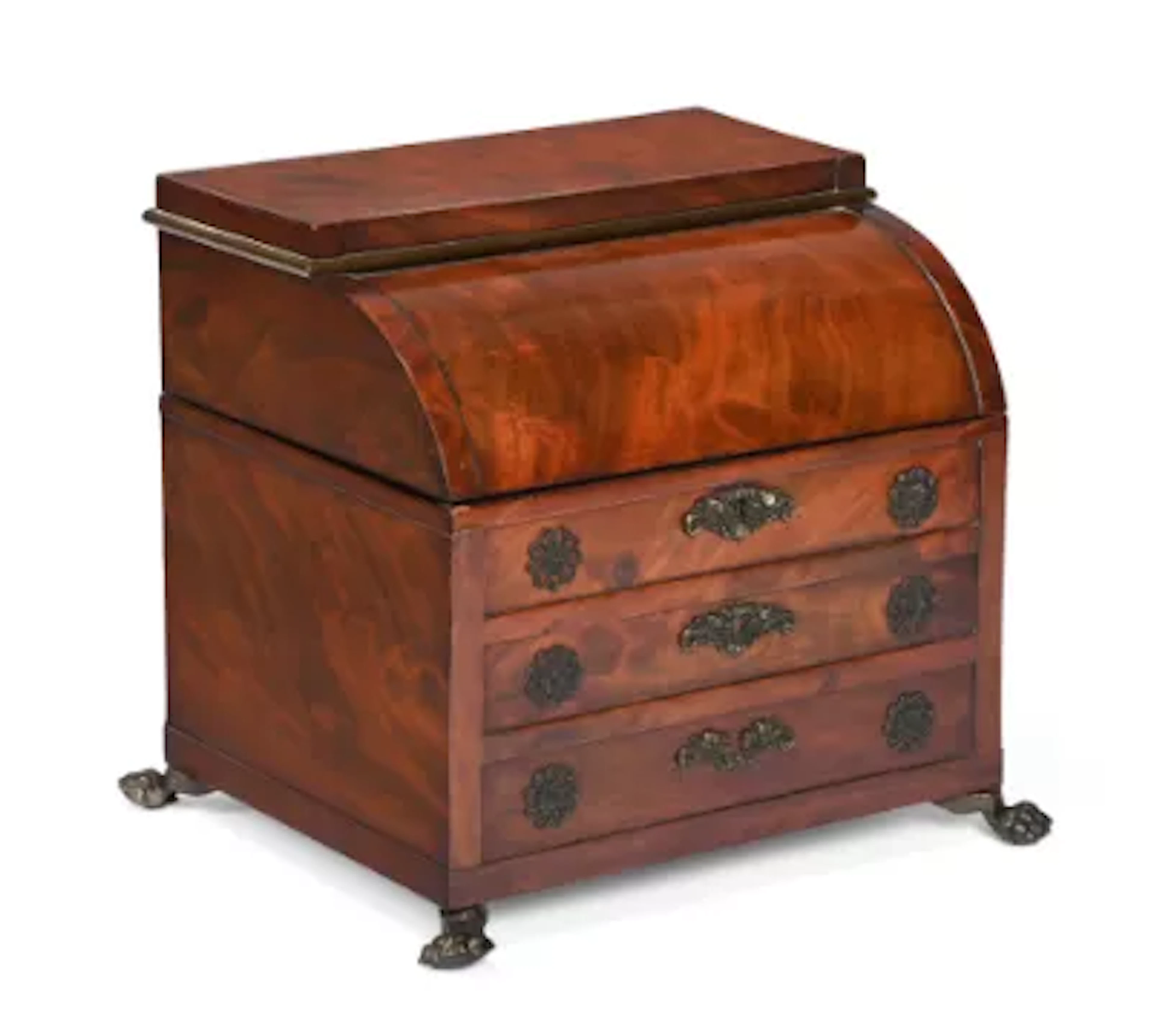 A LOUIS PHILIPPE FIGURED MAHOGANY LIQUEUR OR TANTALUS BOX, CIRCA 1835