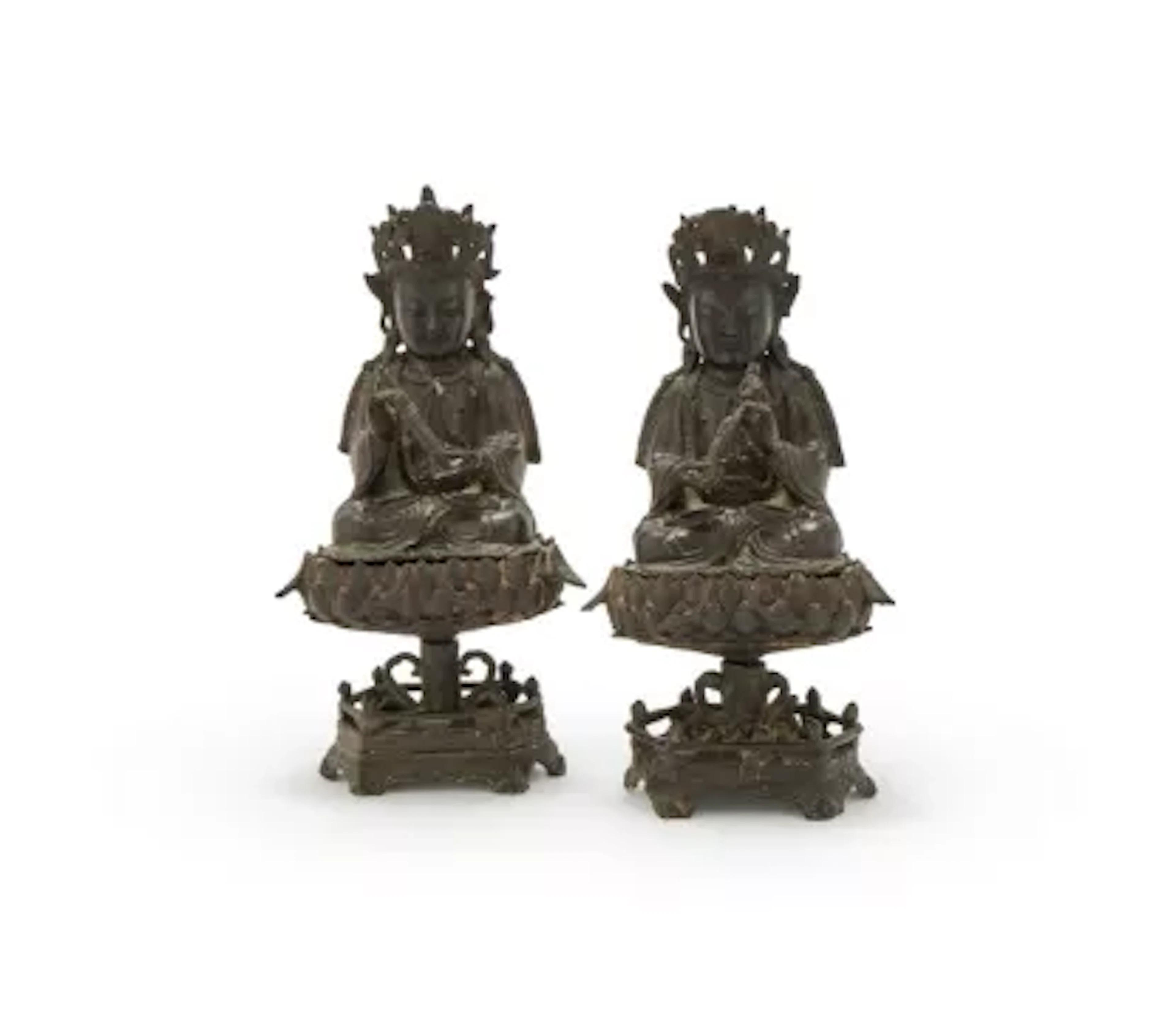 A pair of Chinese bronze figures of Guanyin, Ming Dynasty (1368-1644)
