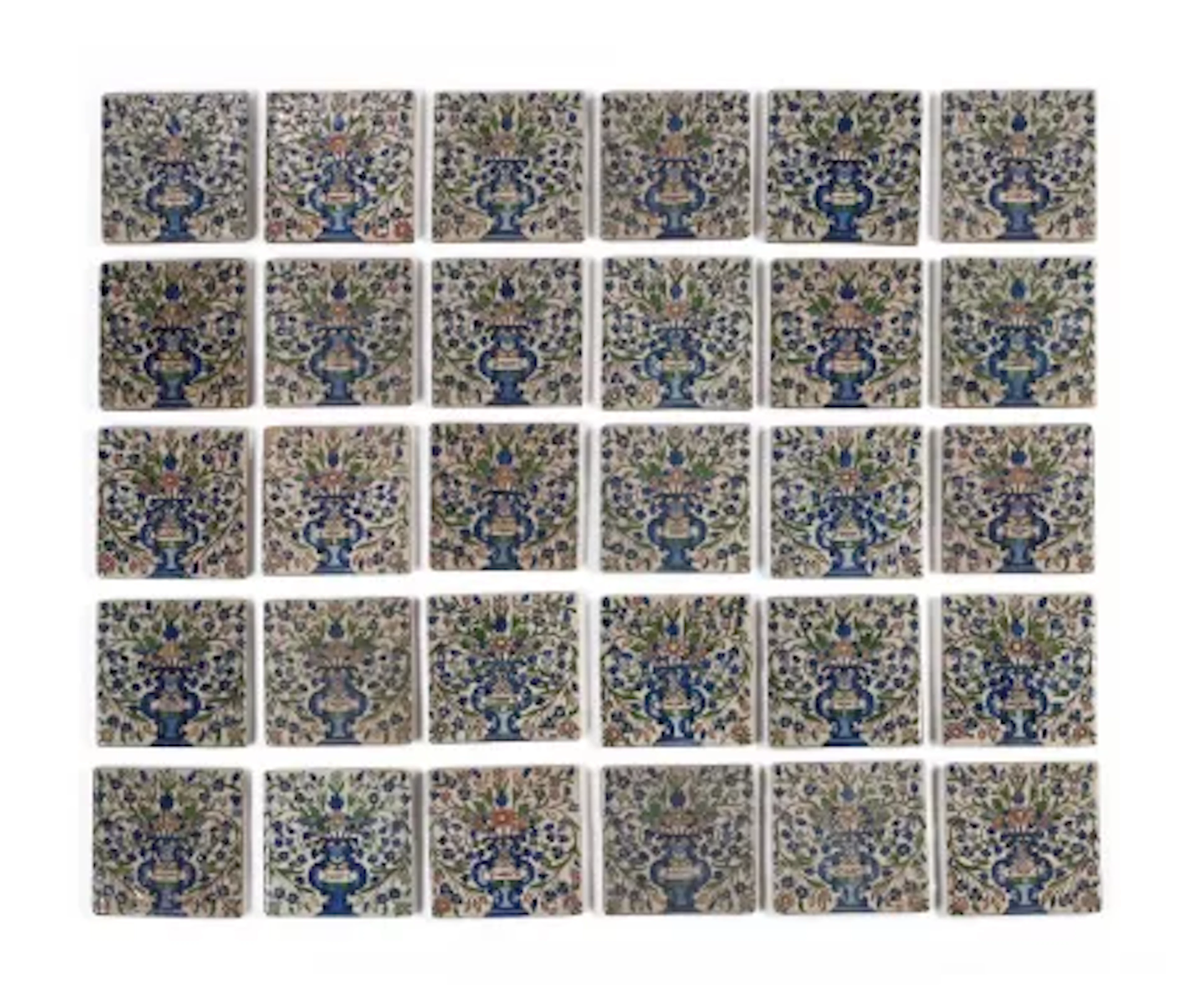 A decorative group of thirty Qajar style tiles