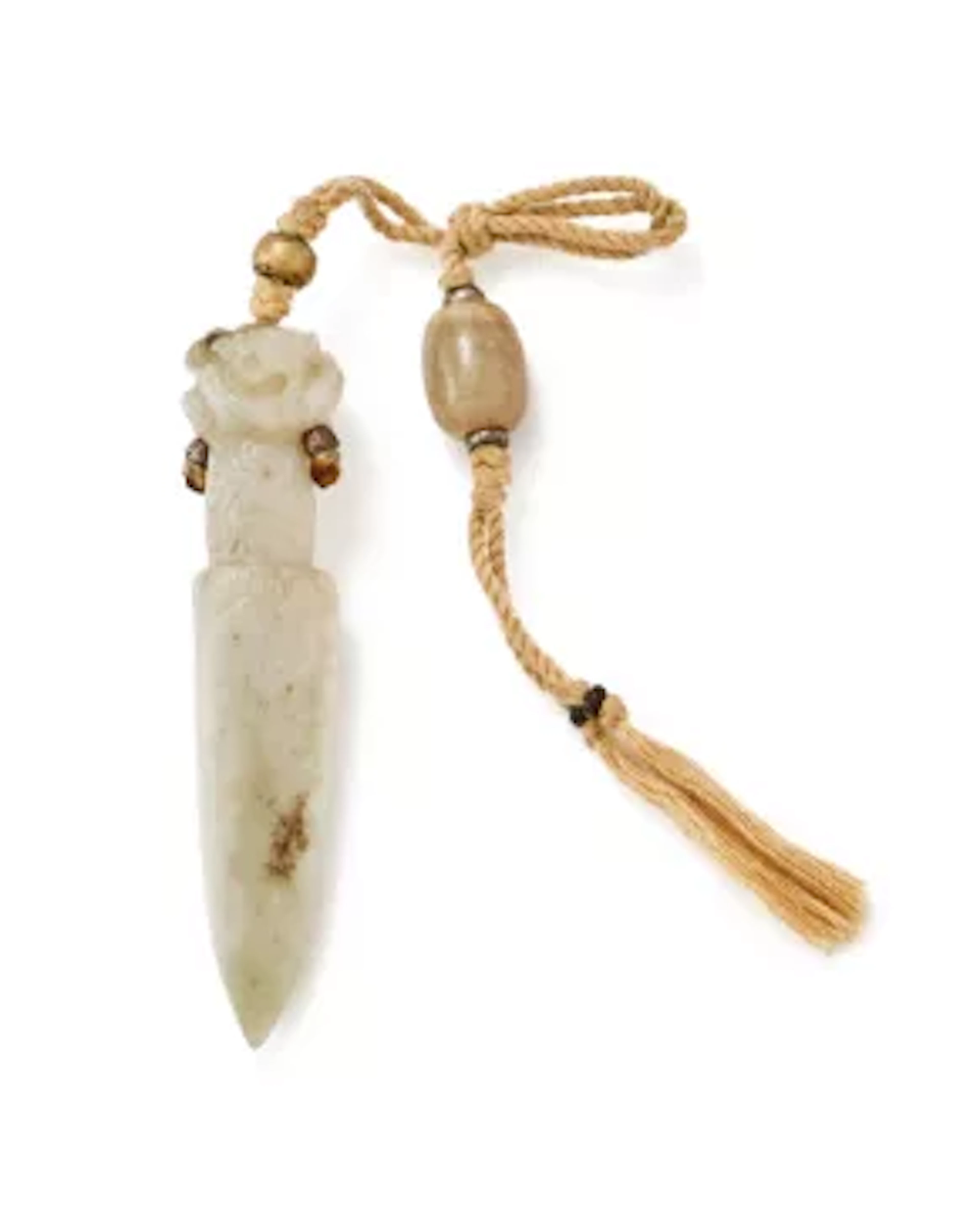 A Chinese white jade carving of a Tibetan ritual dagger, phurba, Ming Dynasty