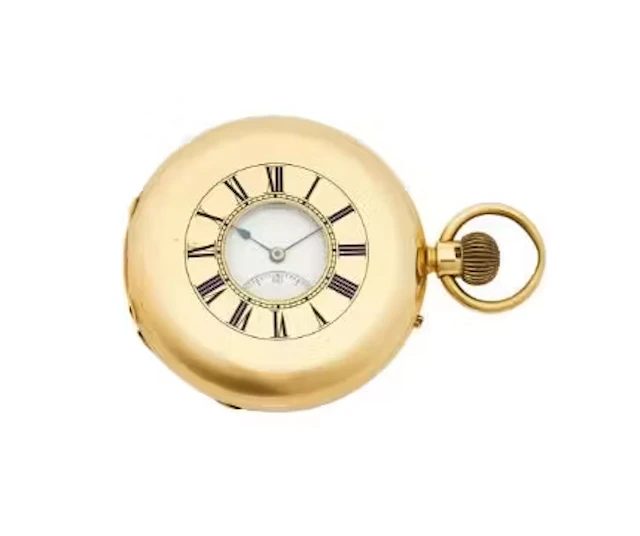 J. W. BENSON, LONDON, AN 18 CARAT GOLD KEYLESS WIND HALF HUNTER POCKET WATCH