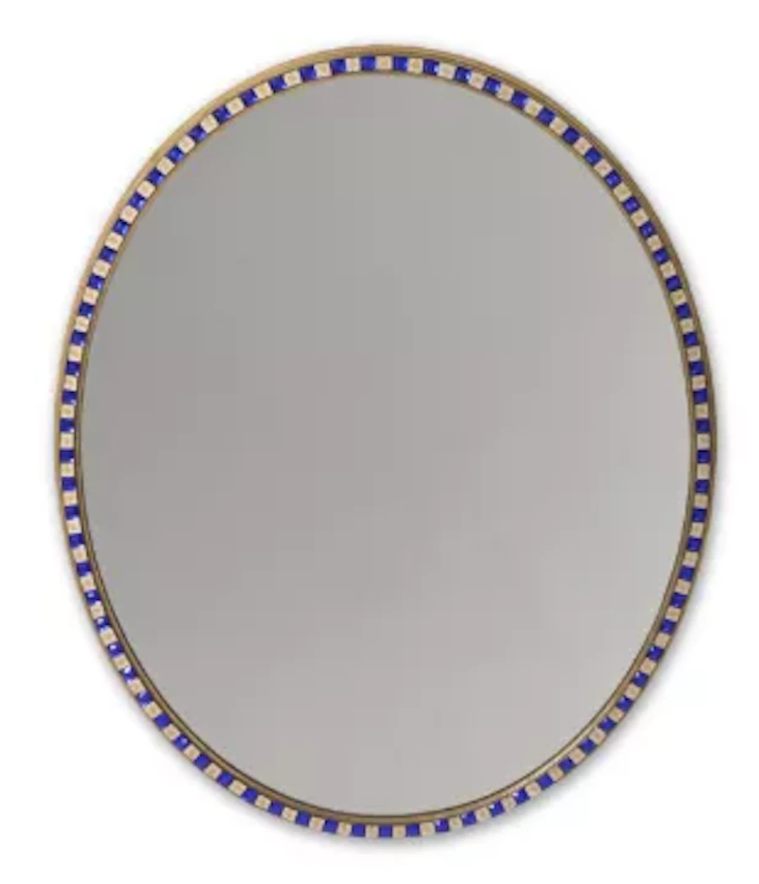 A LARGE BLUE AND WHITE BEADED GLASS OVAL MIRROR, LATE 19TH OR 20TH CENTURY