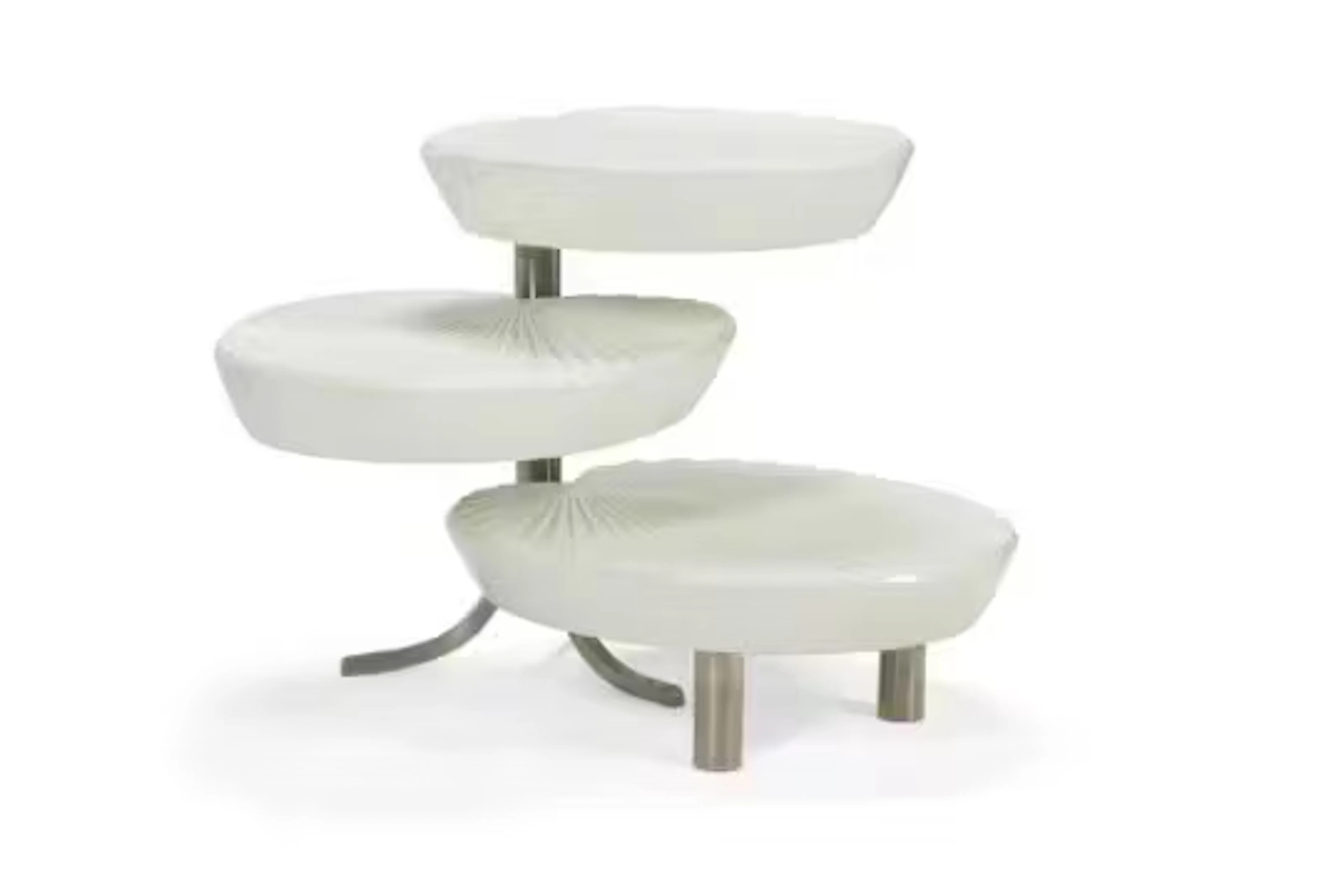 A WHITE LACQUER AND STEEL THREE-TIER ROTATING SIDE TABLE, LATE 20TH CENTURY