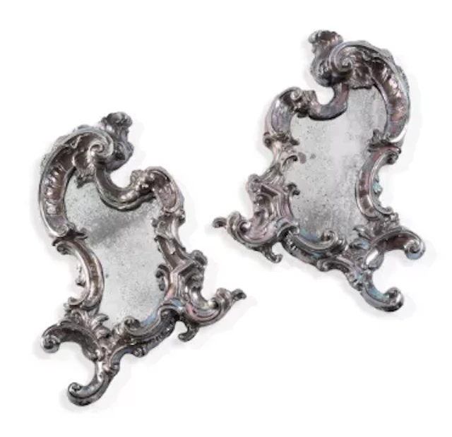 A PAIR OF SILVER-MOUNTED WALL MIRRORS, ITALY, MID 18TH CENTURY