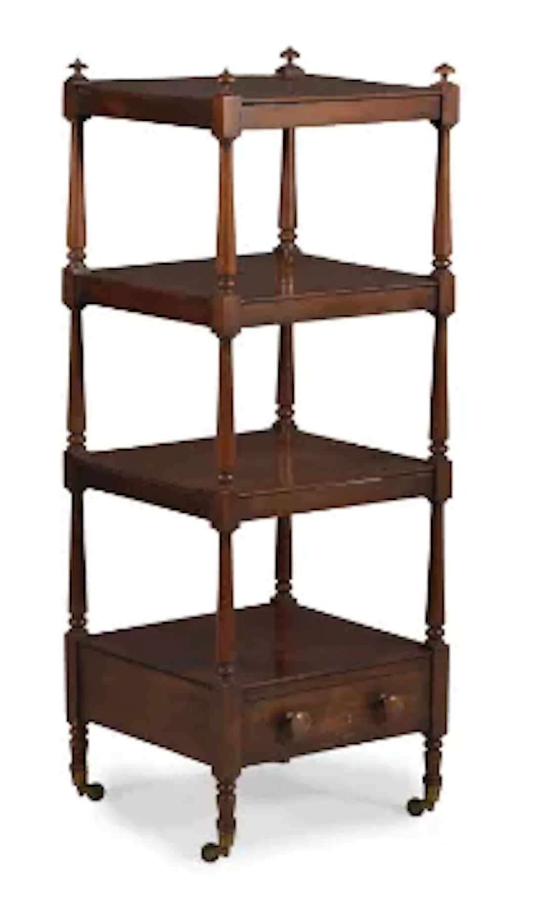 A VICTORIAN MAHOGANY SINGLE-DRAWER FOUR-TIER WHAT-NOT, CIRCA 1840