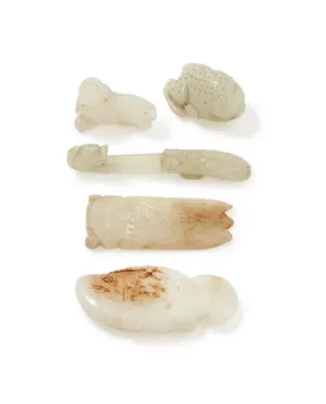 A group of five Chinese white jade carvings, 18th century