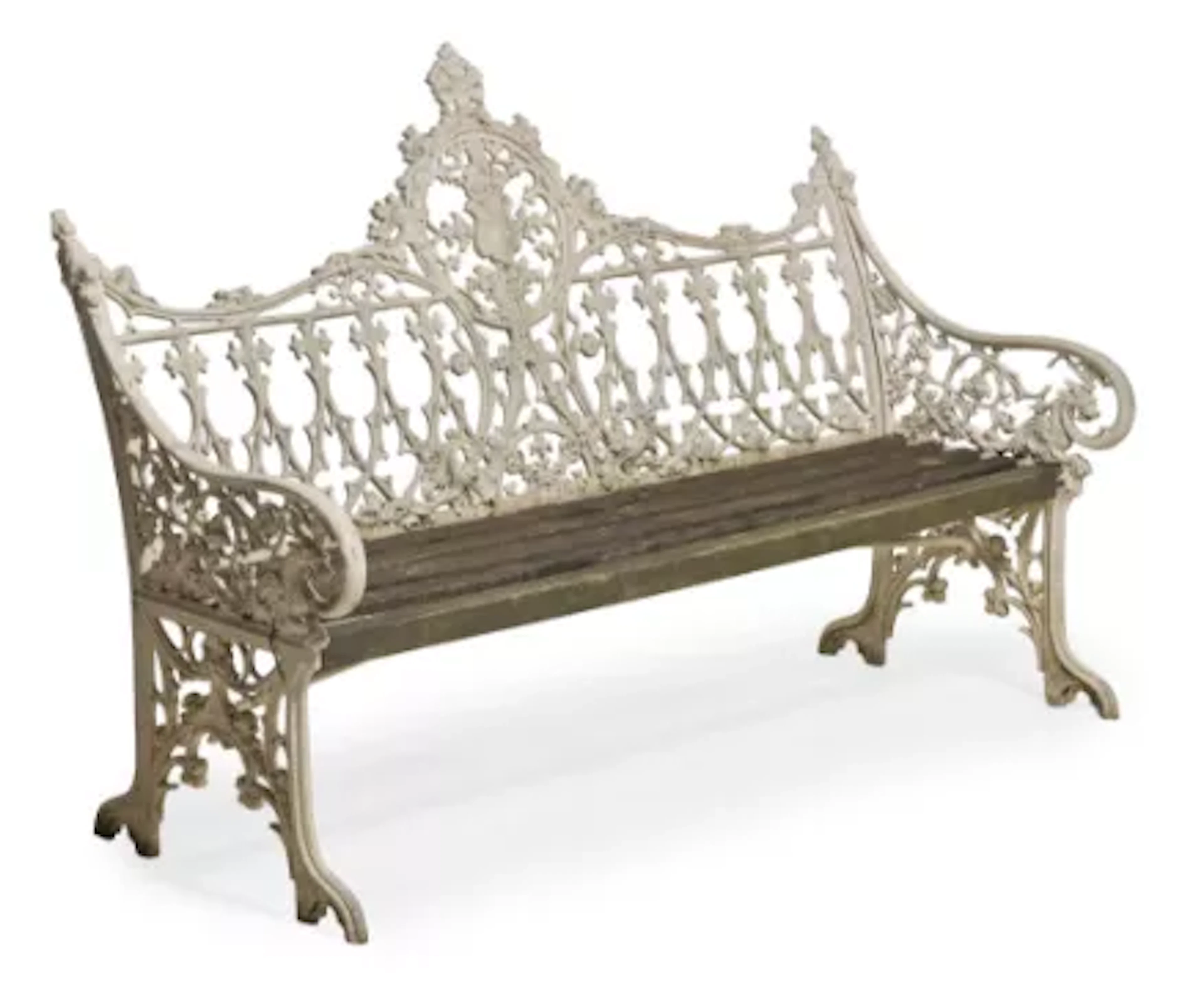 A CAST ALLOY GARDEN BENCH IN THE COALBROOKDALE 'MEDIEVAL' PATTERN, 20TH CENTURY