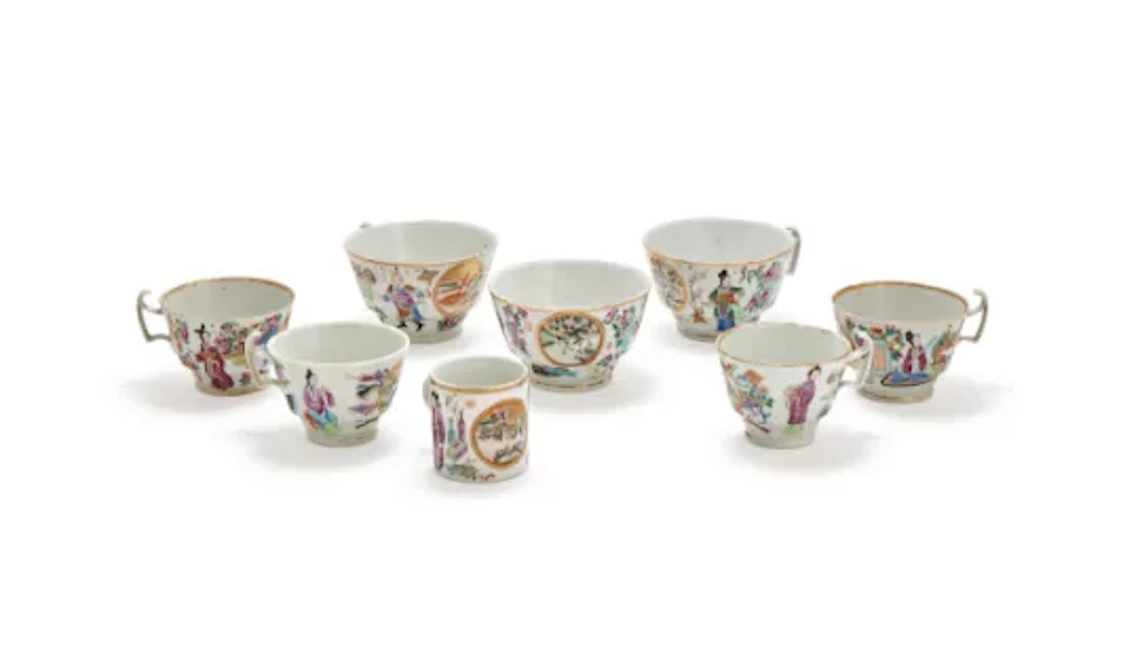 A group of eight Chinese Famille Rose 'Wu Shuang Pu' cups, 19th century