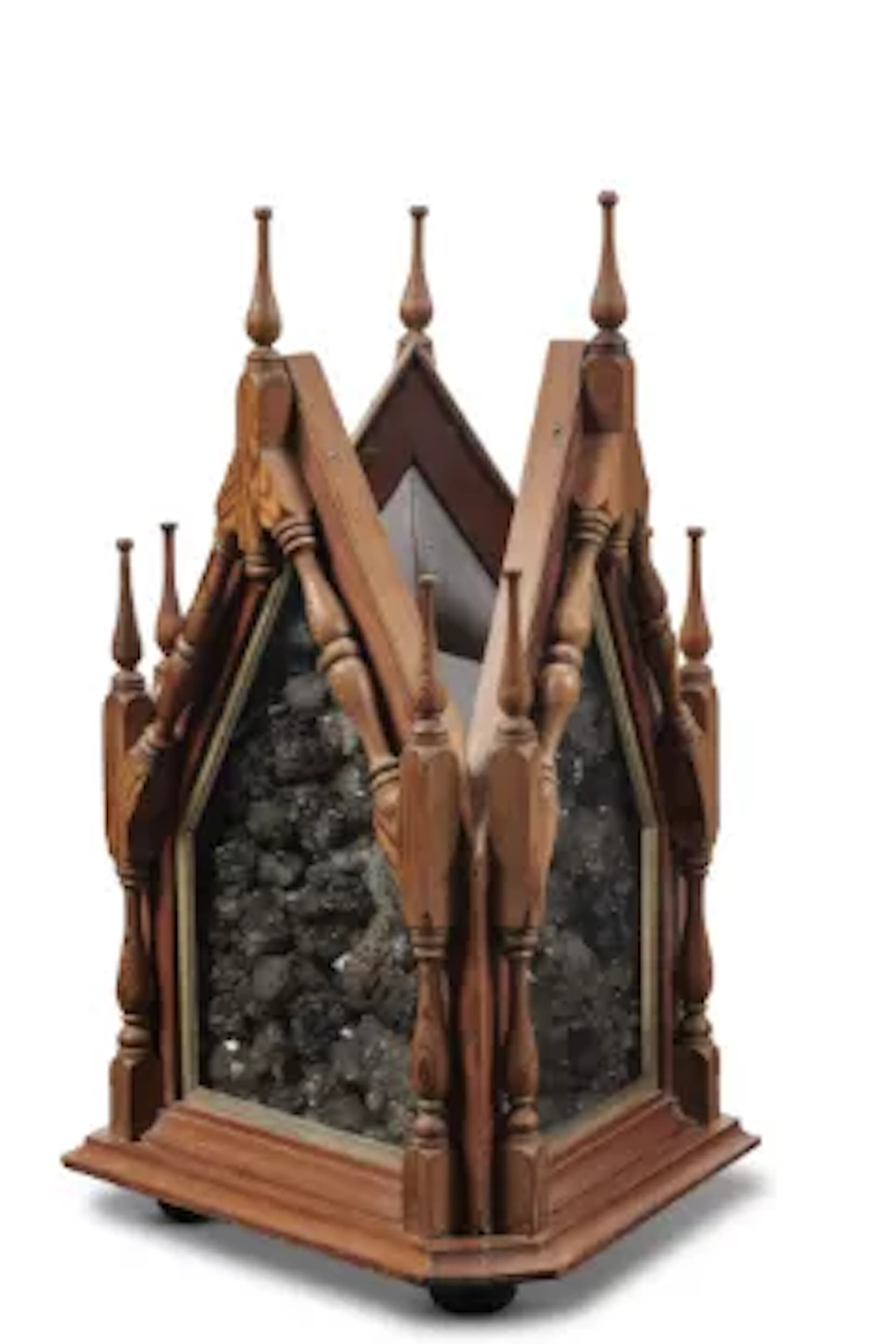 A VICTORIAN PITCH PINE AND GLAZED MINERAL DISPLAY SPAR BOX, CIRCA 1860-1880