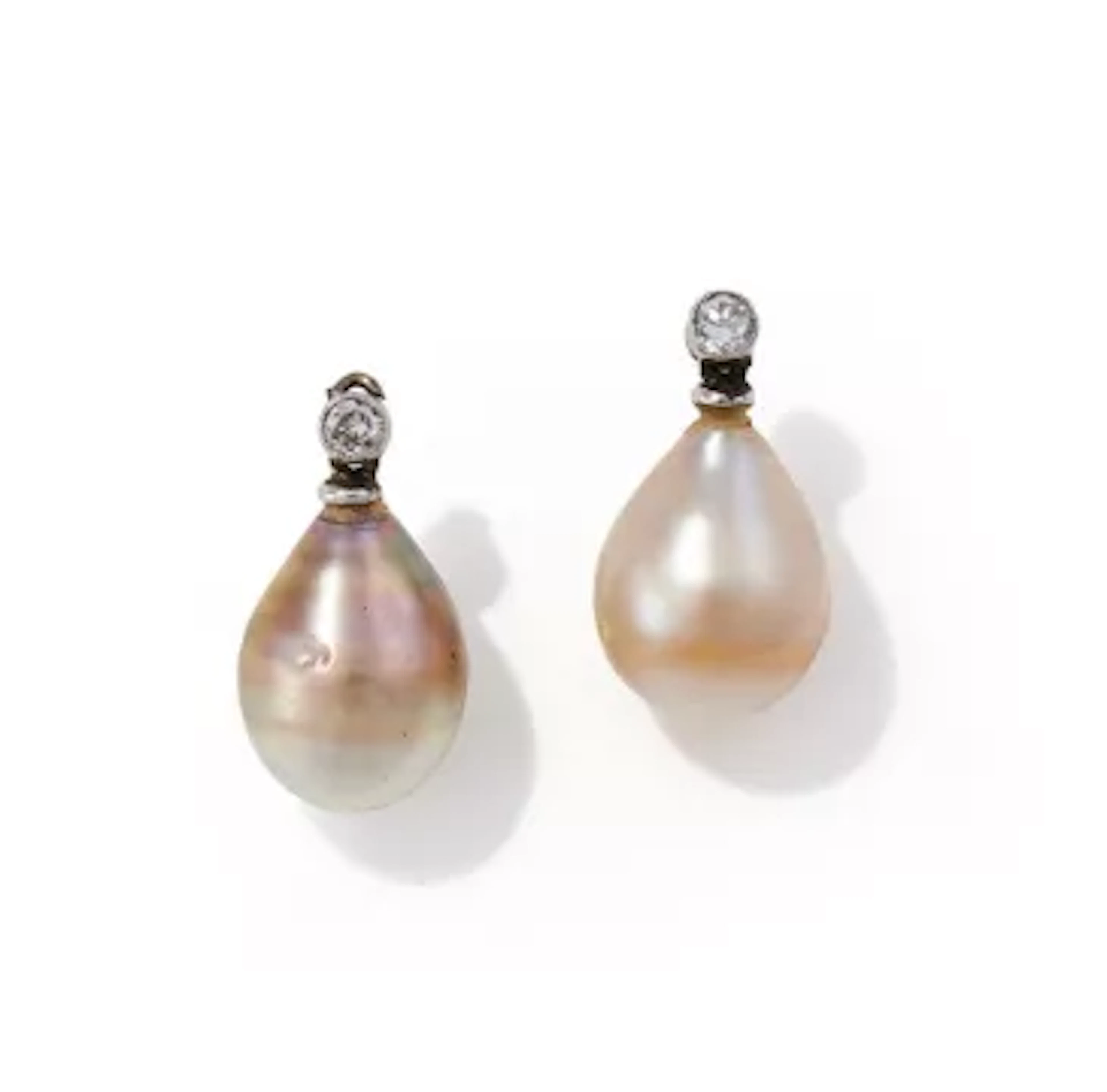A PAIR OF PEARL AND DIAMOND PENDANTS
