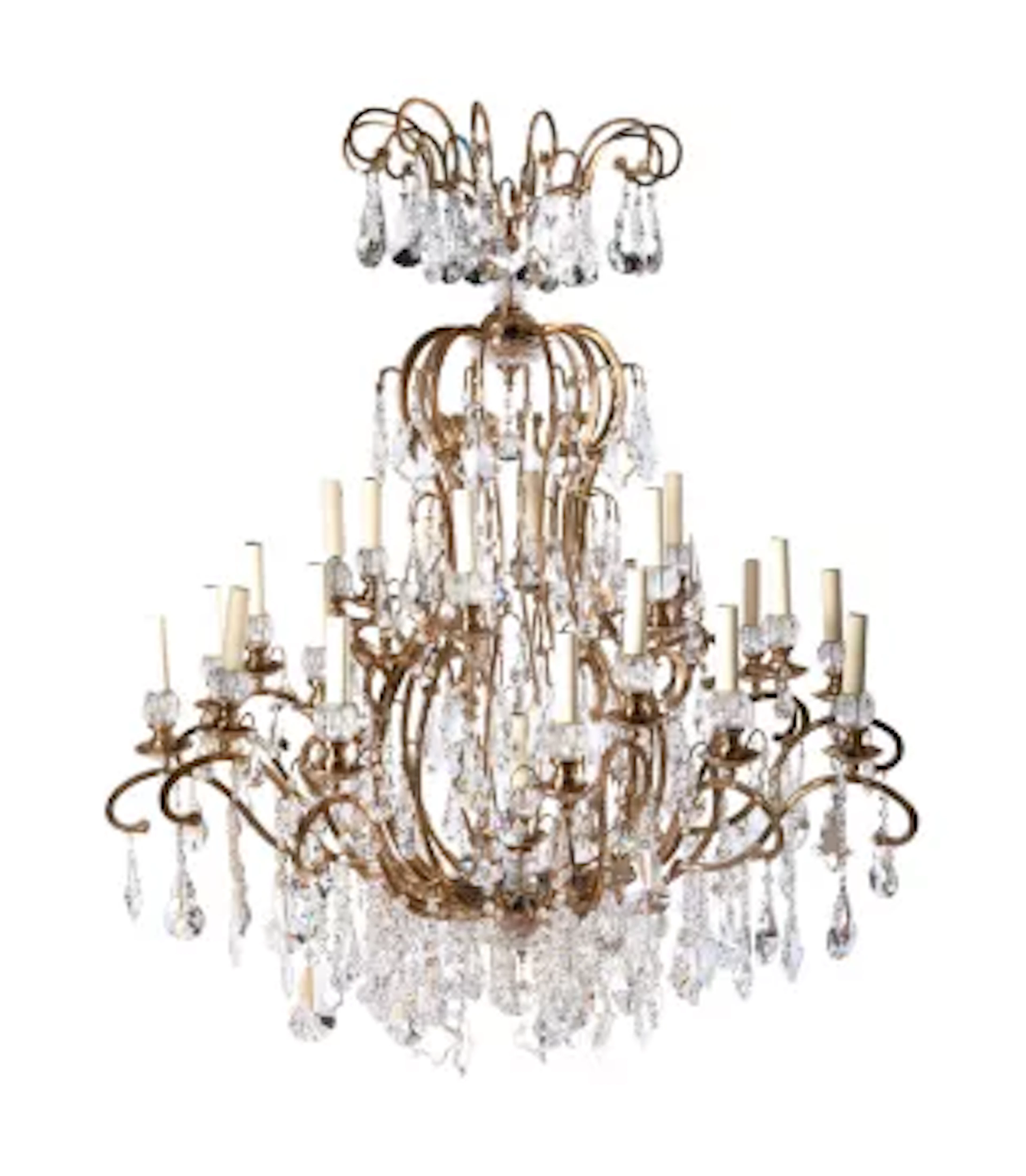 A FRENCH GILT METAL AND CUT MOULDED GLASS TWENTY-FIVE LIGHT CHANDELIER, MODERN