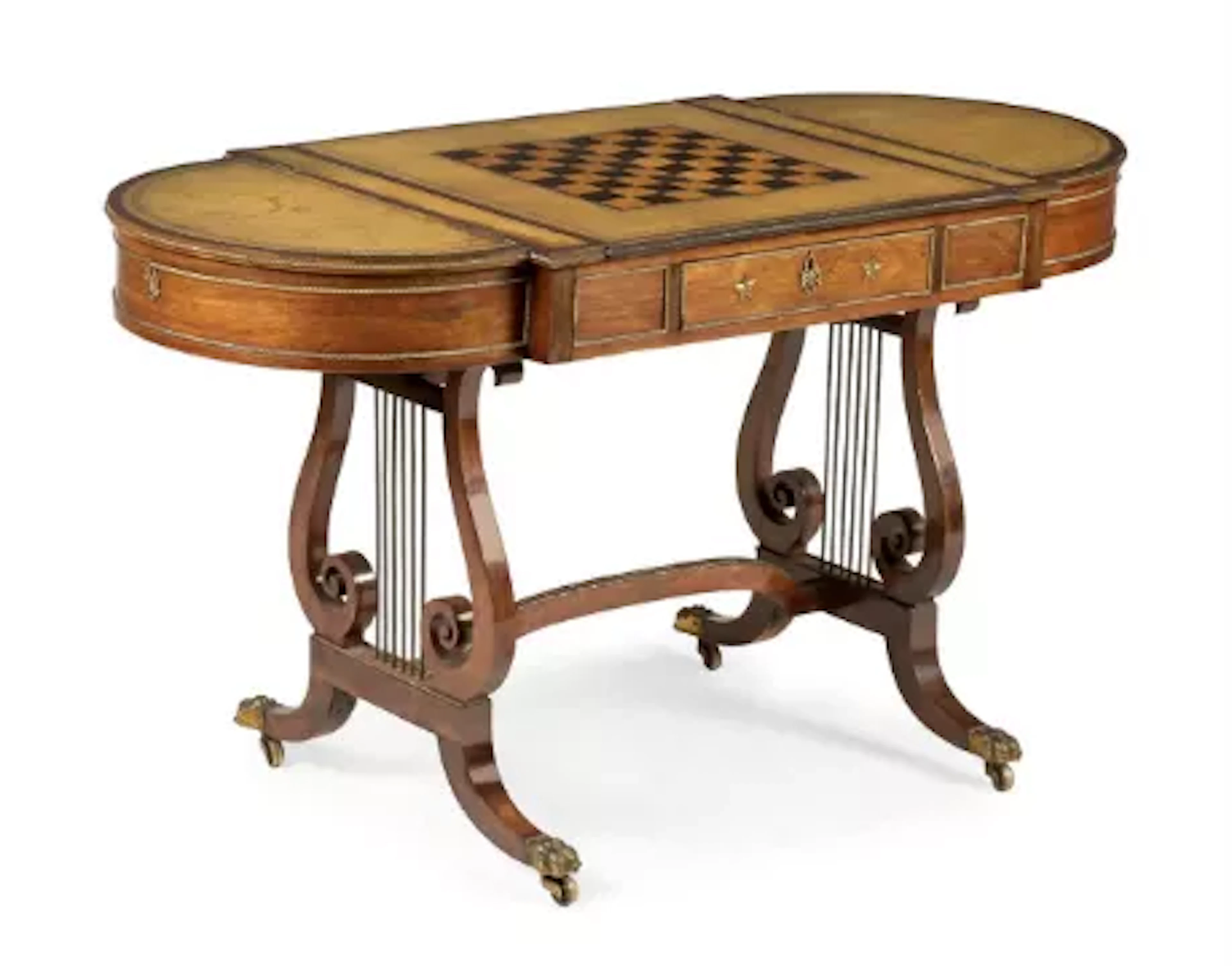 Y A REGENCY ROSEWOOD AND BRASS MOUNTED LIBRARY TABLE, ATTRIBUTED TO