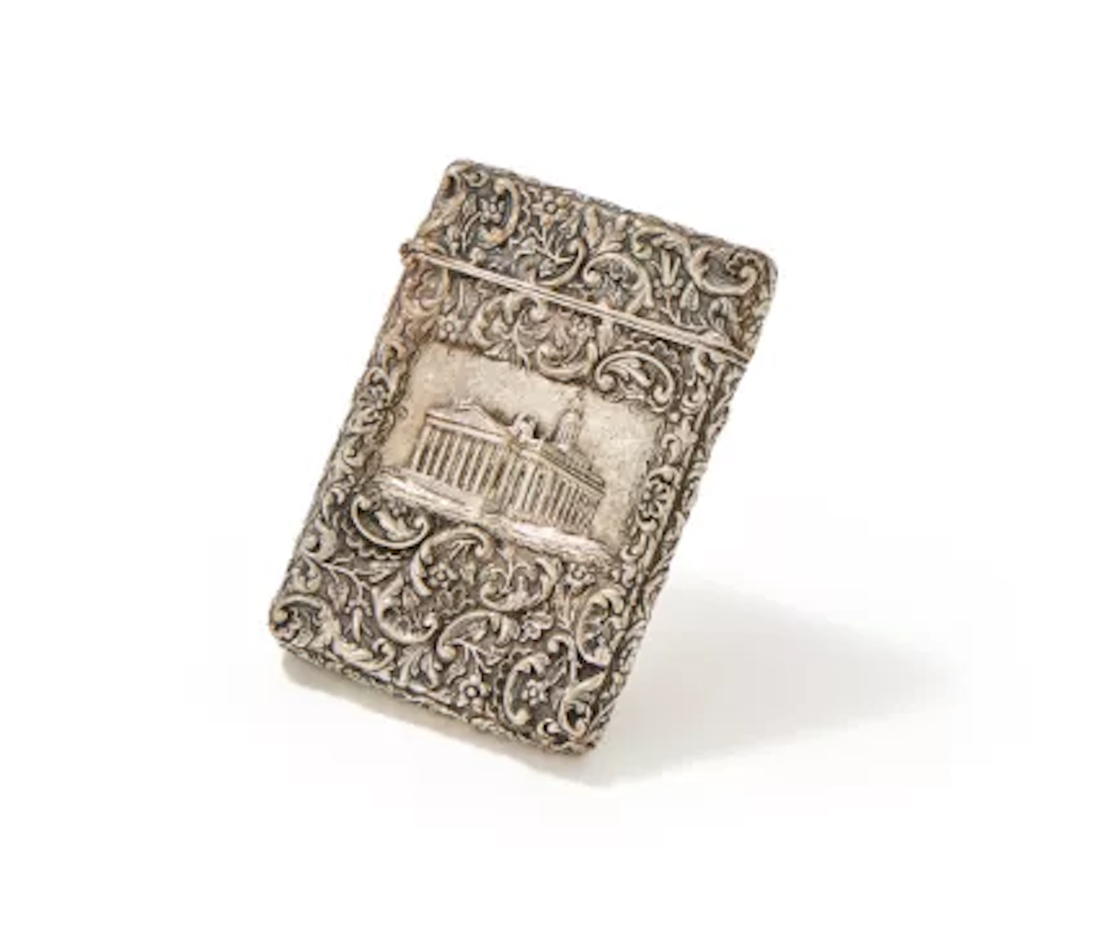 A VICTORIAN SILVER DOUBLE SIDE CASTLE TOP CARD CASE, JOSEPH WILMORE
