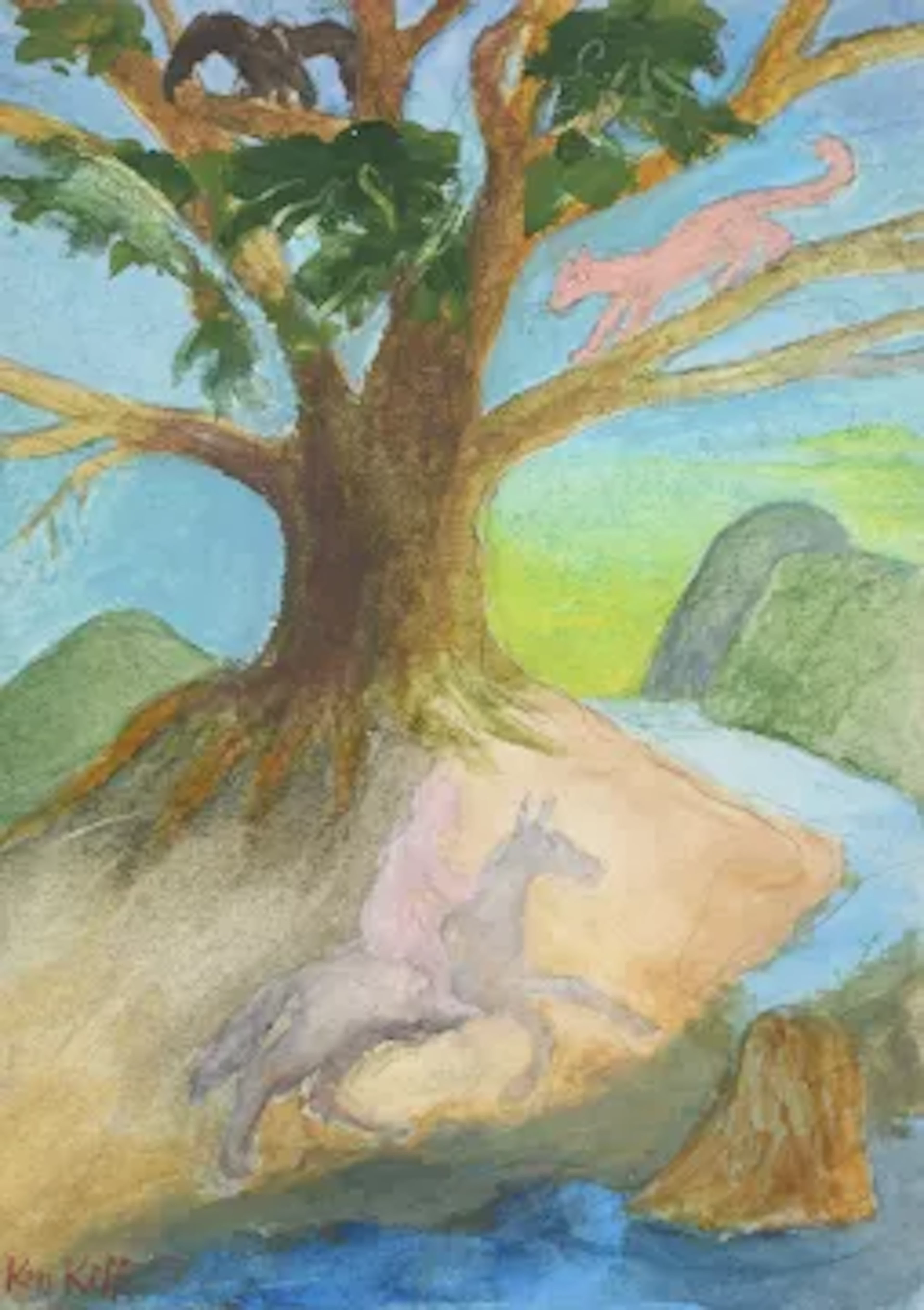 λ KEN KIFF (BRITISH 1935-2001), MAN ON HORSEBACK PASSING BY A TREE
