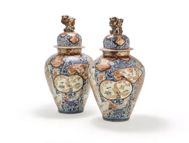 A pair of Japanese Imari baluster vases and covers, Edo Period, late