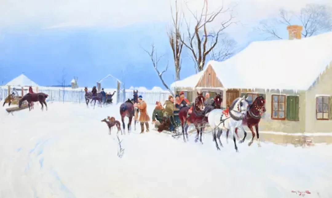 WITOLD WEJCHERT (POLISH 1867-1904), THE MEET - A WINTER LANDSCAPE