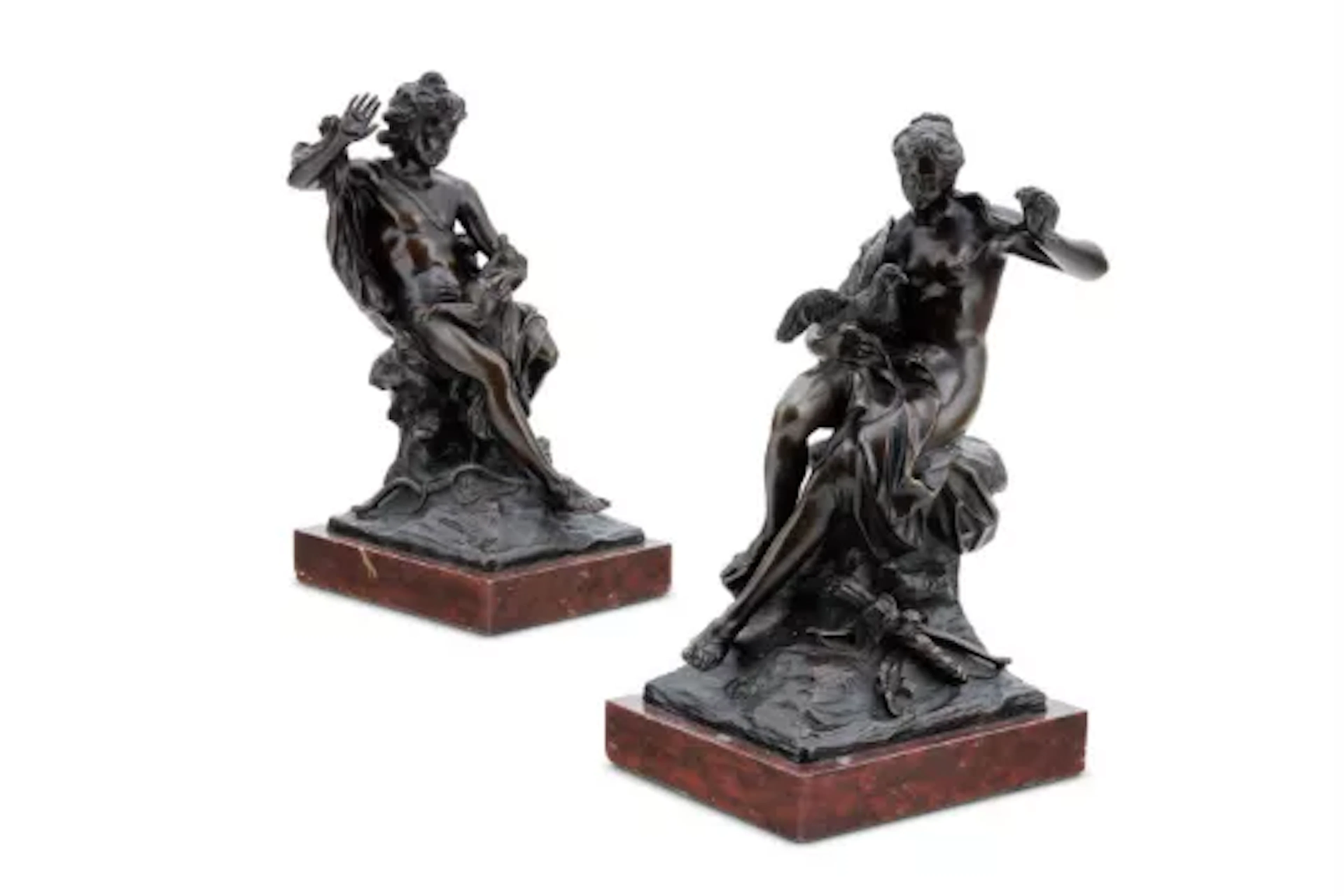 AFTER CORNEILLE VAN CLEVE (1646-1732), A PAIR OF BRONZE FIGURES POSSIBLY