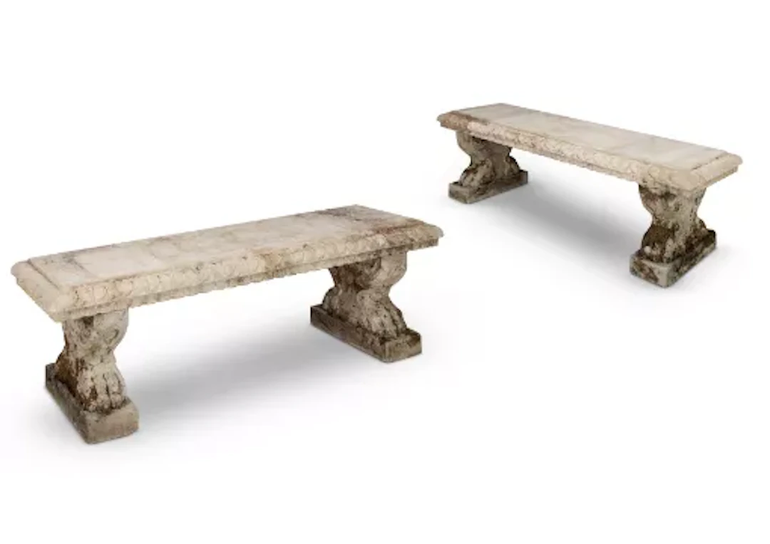A PAIR OF CARVED LIMESTONE BENCHES, ITALIAN, 20TH CENTURY