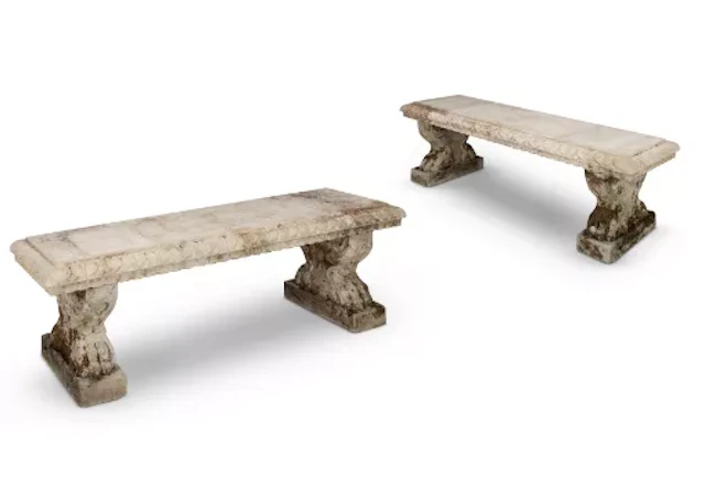 A PAIR OF CARVED LIMESTONE BENCHES, ITALIAN, 20TH CENTURY