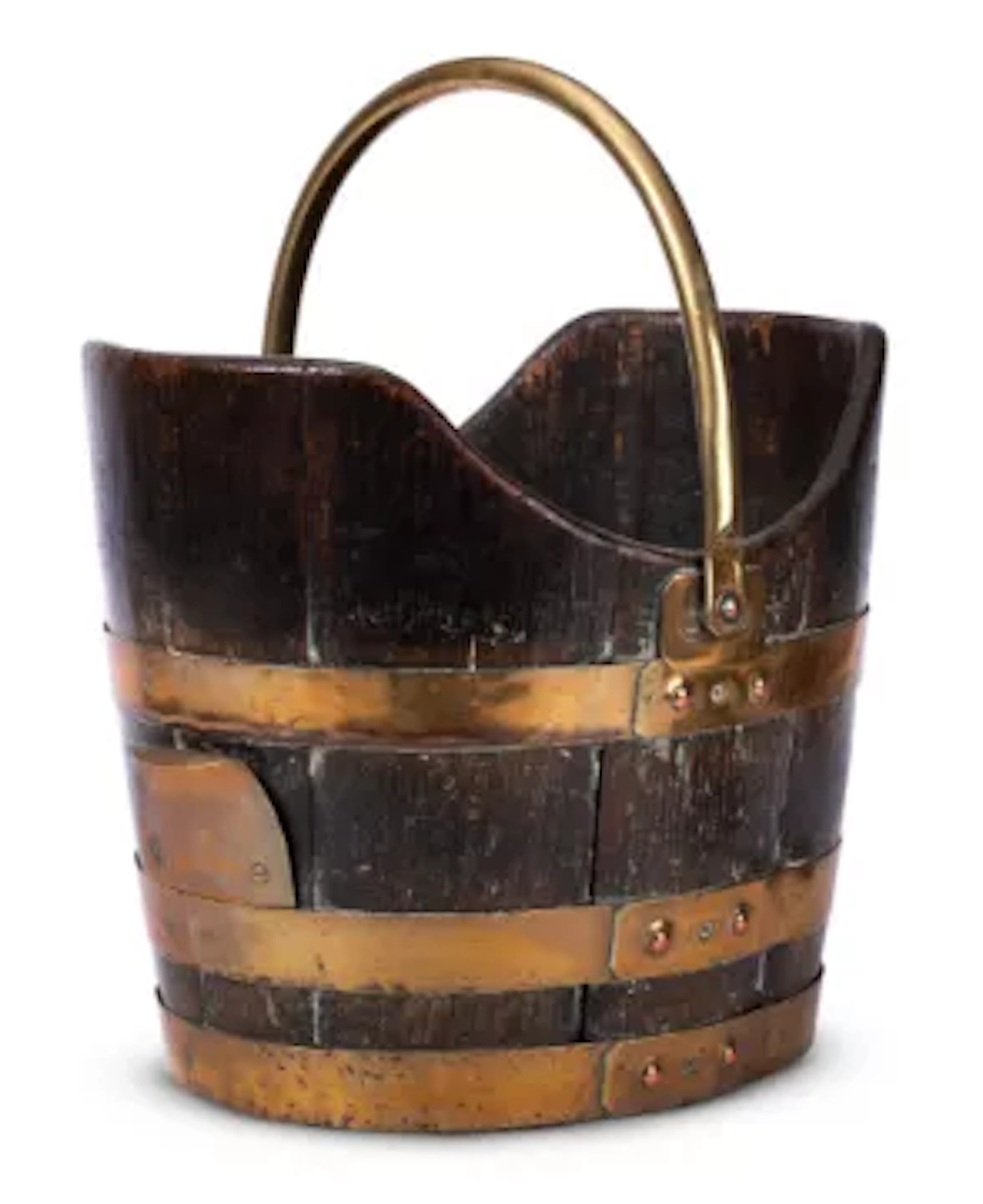 A GEORGE III OAK AND BRASS BOUND PEAT BUCKET, LATE 18TH CENTURY