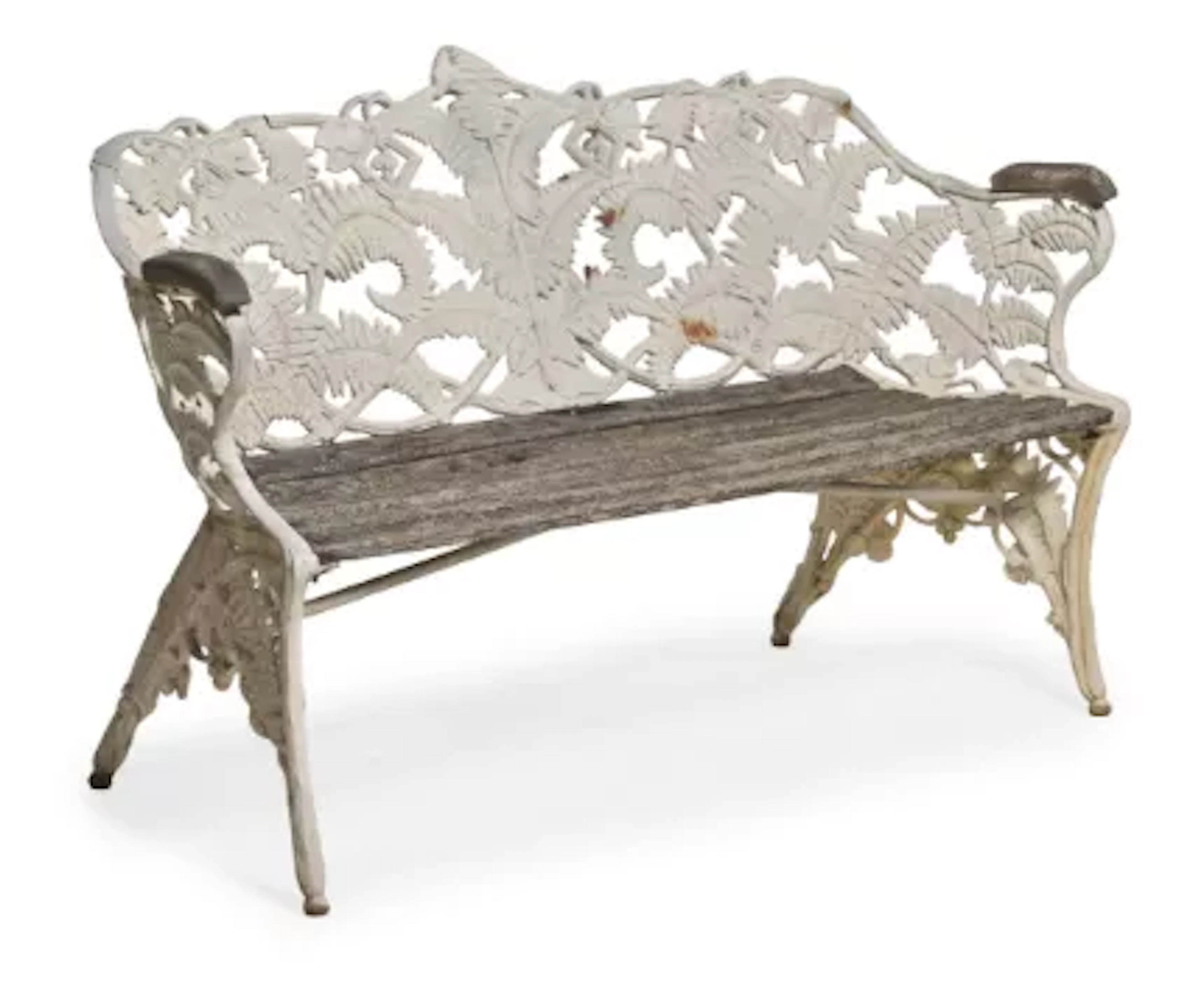 A CAST ALLOY GARDEN BENCH IN THE COALBROOKEDALE 'FERN & BLACKBERRY'