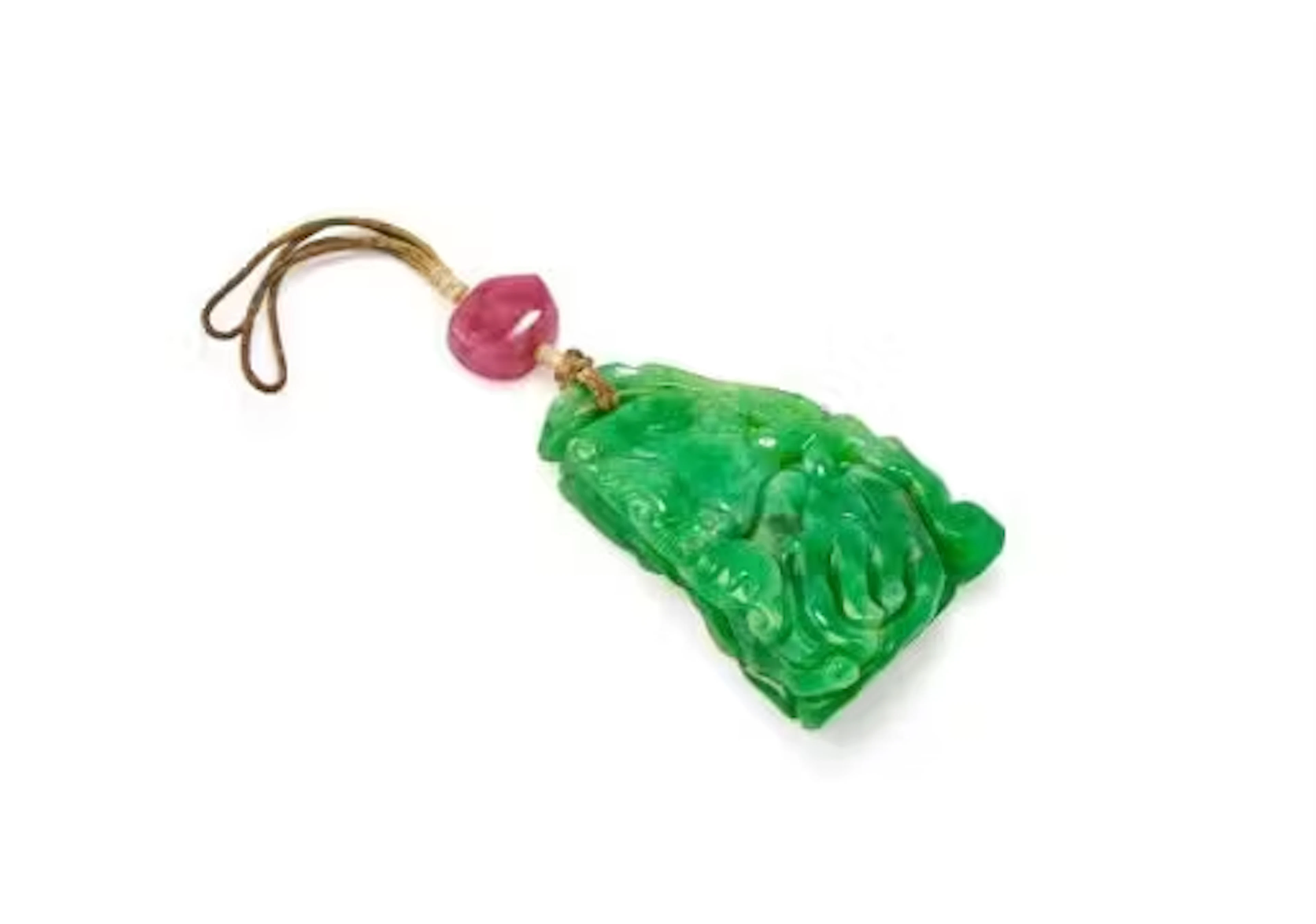 A Chinese jadeite and tourmaline 'Three abundances' pendant