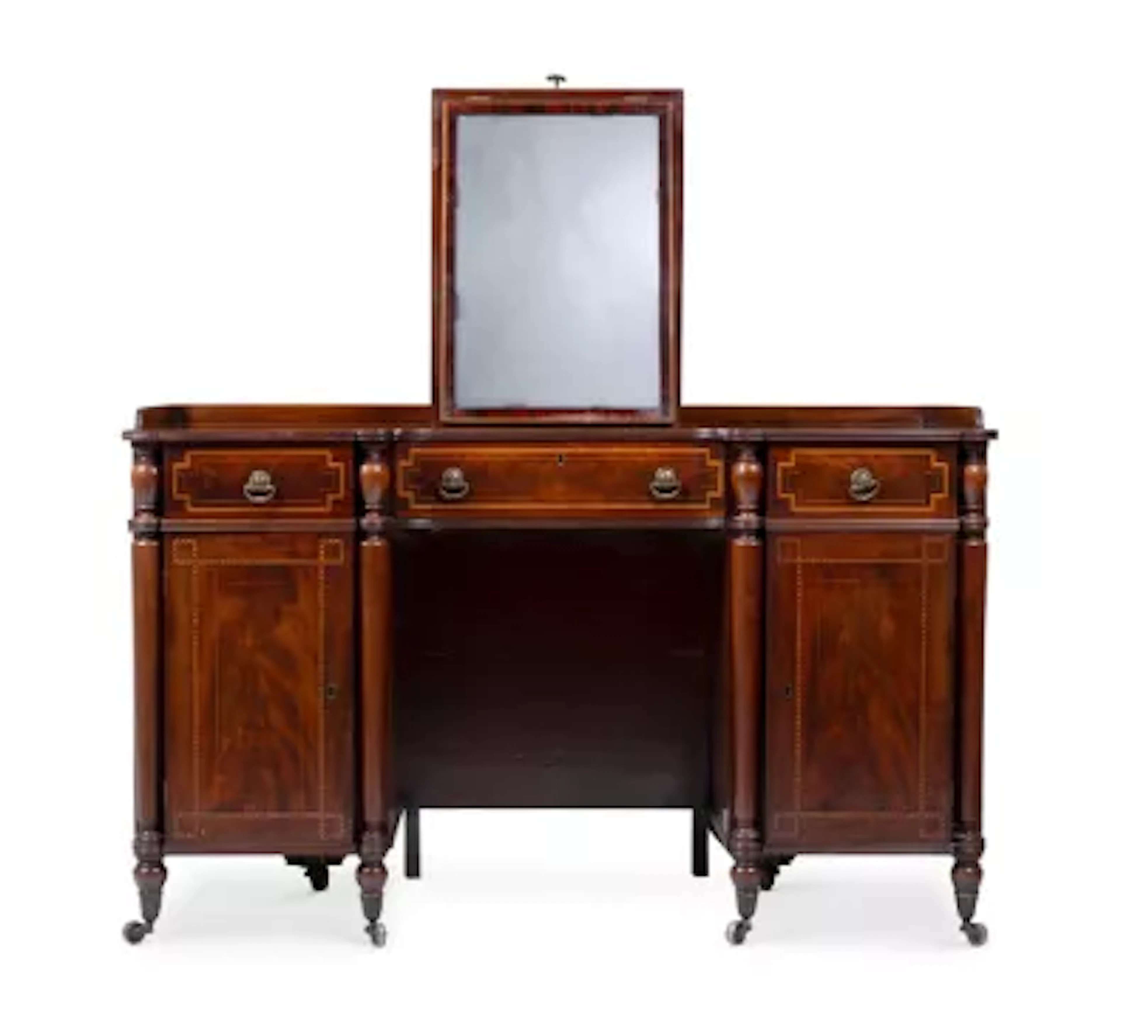 Y A REGENCY MAHOGANY AND TULIPWOOD CROSSBANDED DRESSING TABLE, ATTRIBUTED
