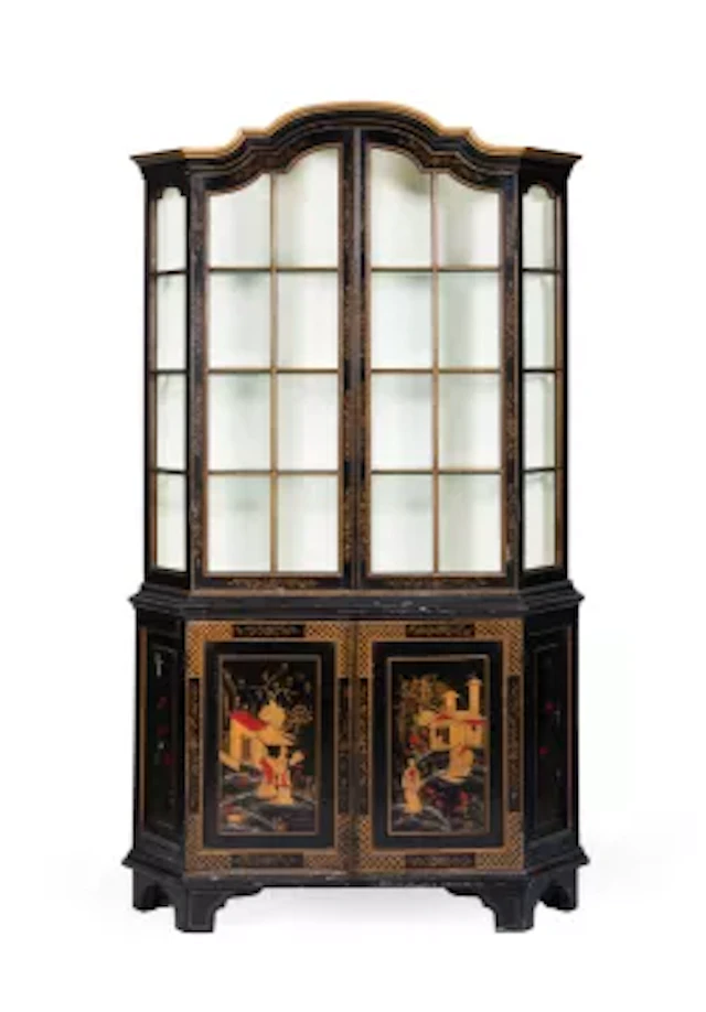 A BLACK JAPANNED DISPLAY CABINET, DUTCH, LATE 19TH CENTURY