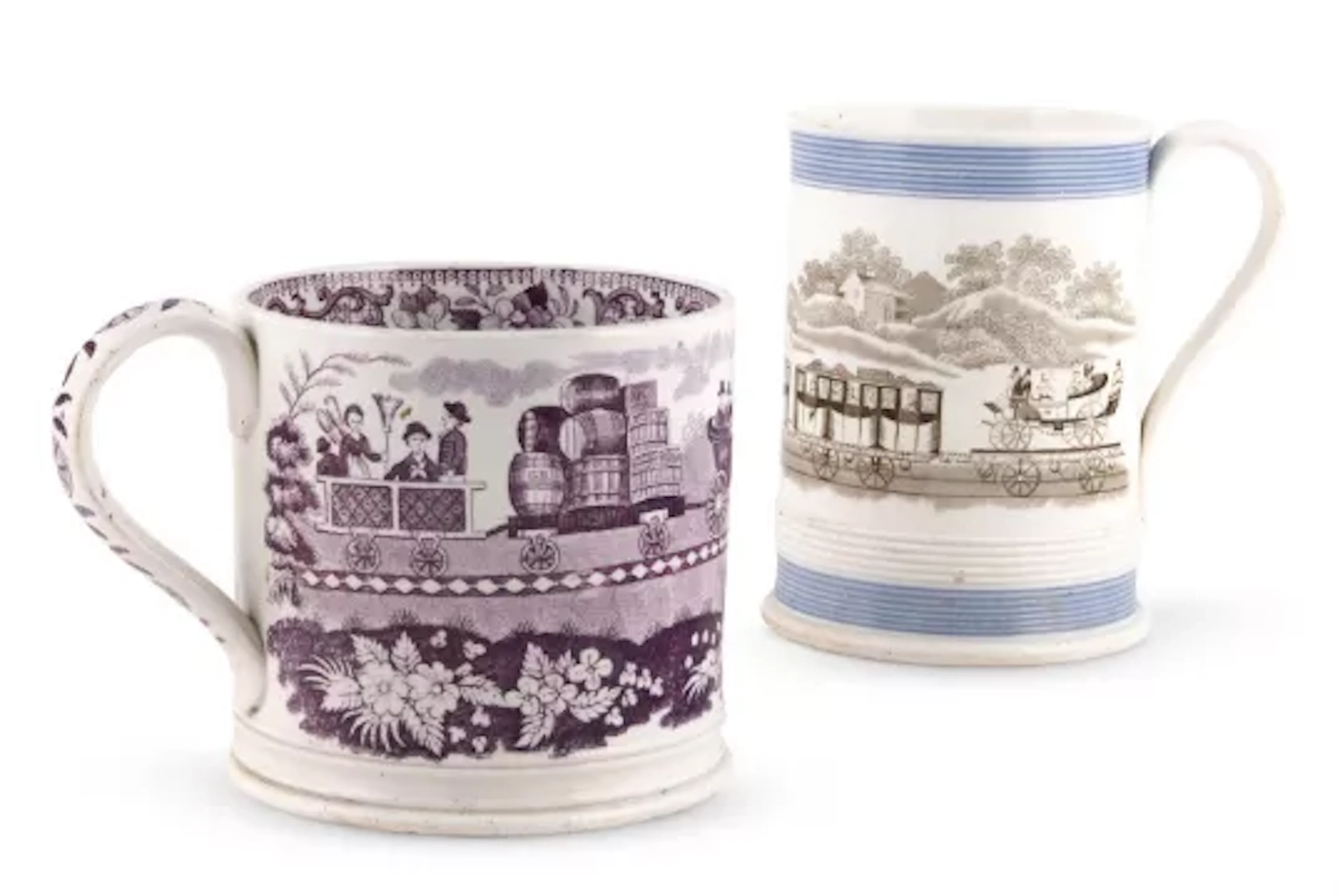A VICTORIAN TRANSFER PRINTED POTTERY MUG- THE 'ENTRANCE TO THE LIVERPOOL