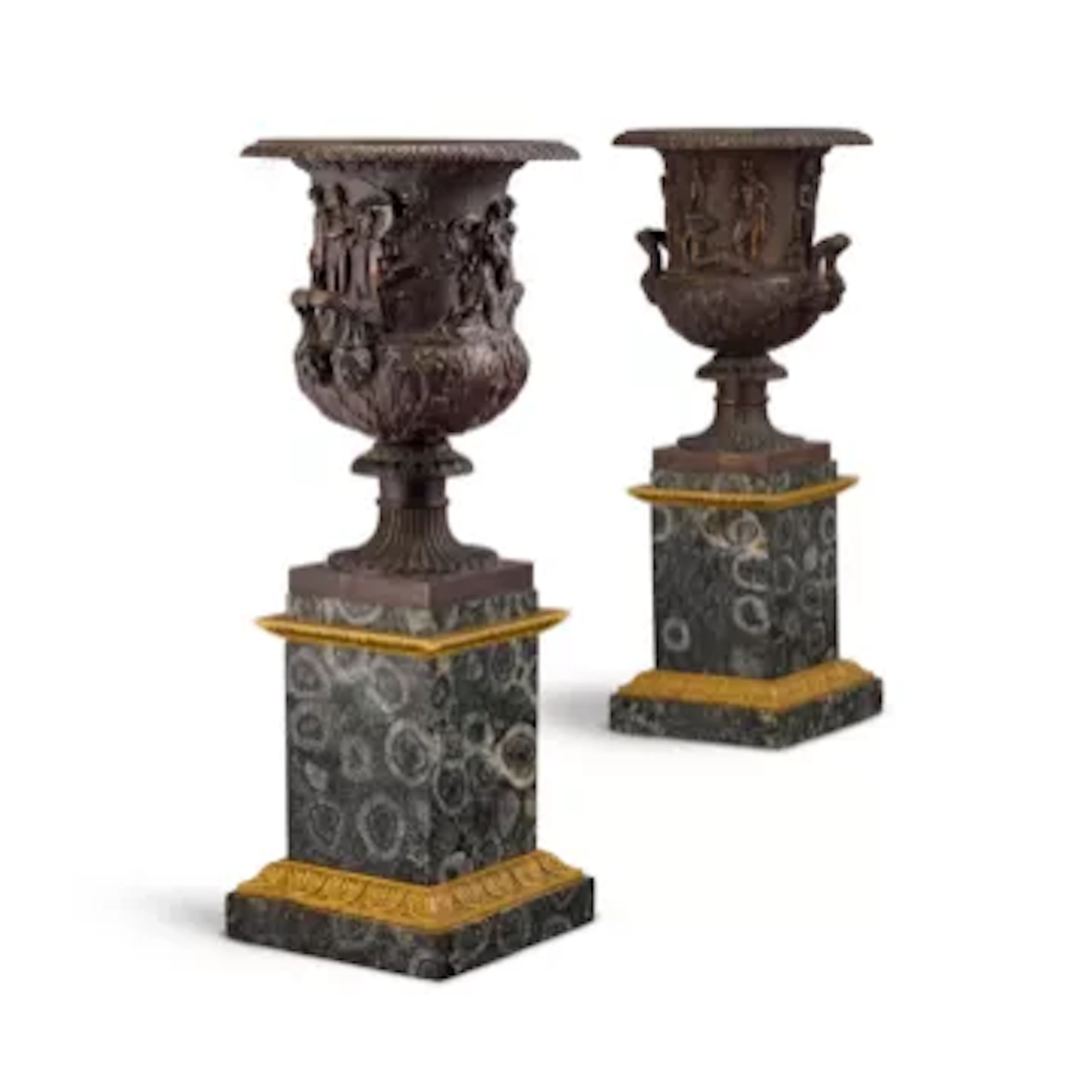 AFTER THE ANTIQUE - A PAIR OF BRONZE MEDICI AND BORGHESE VASES