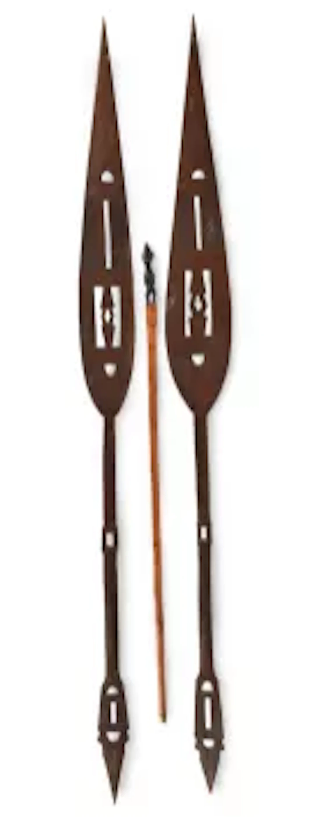 A PAIR OF AFRICAN CEREMONIAL CARVED WOOD PADDLES, 20TH CENTURY