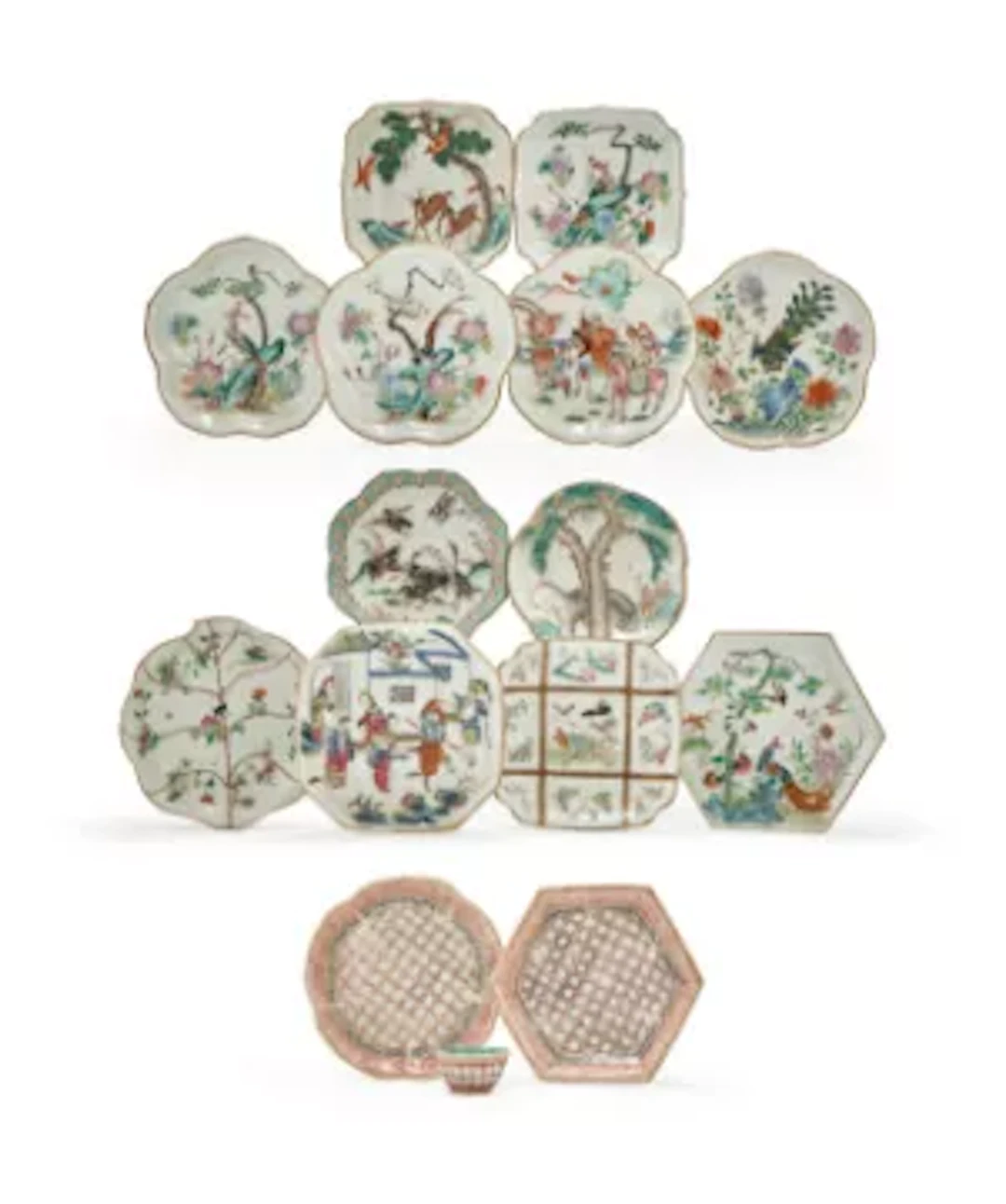 Fourteen various Chinese footed dishes, 19th century