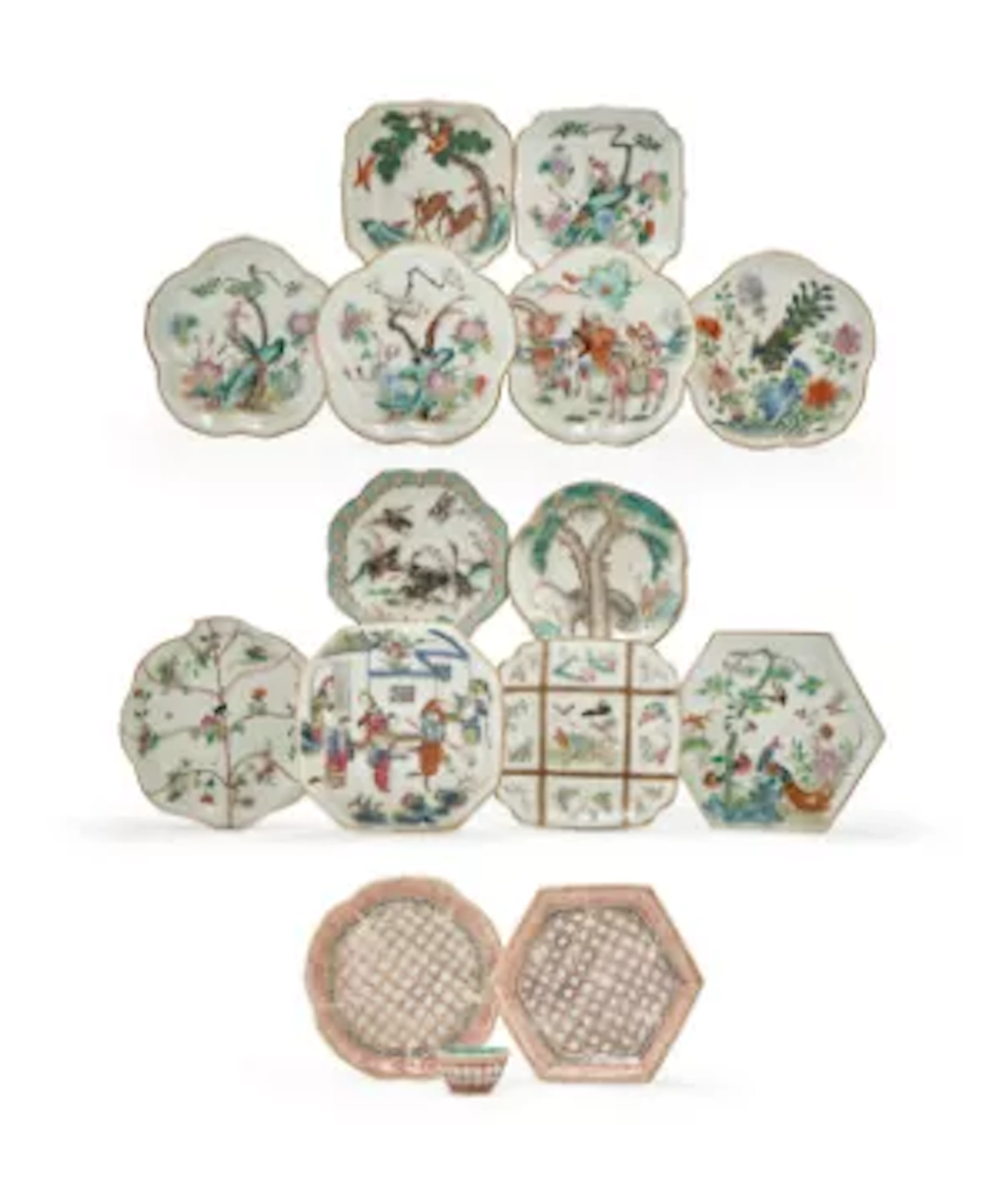 Fourteen various Chinese footed dishes, 19th century