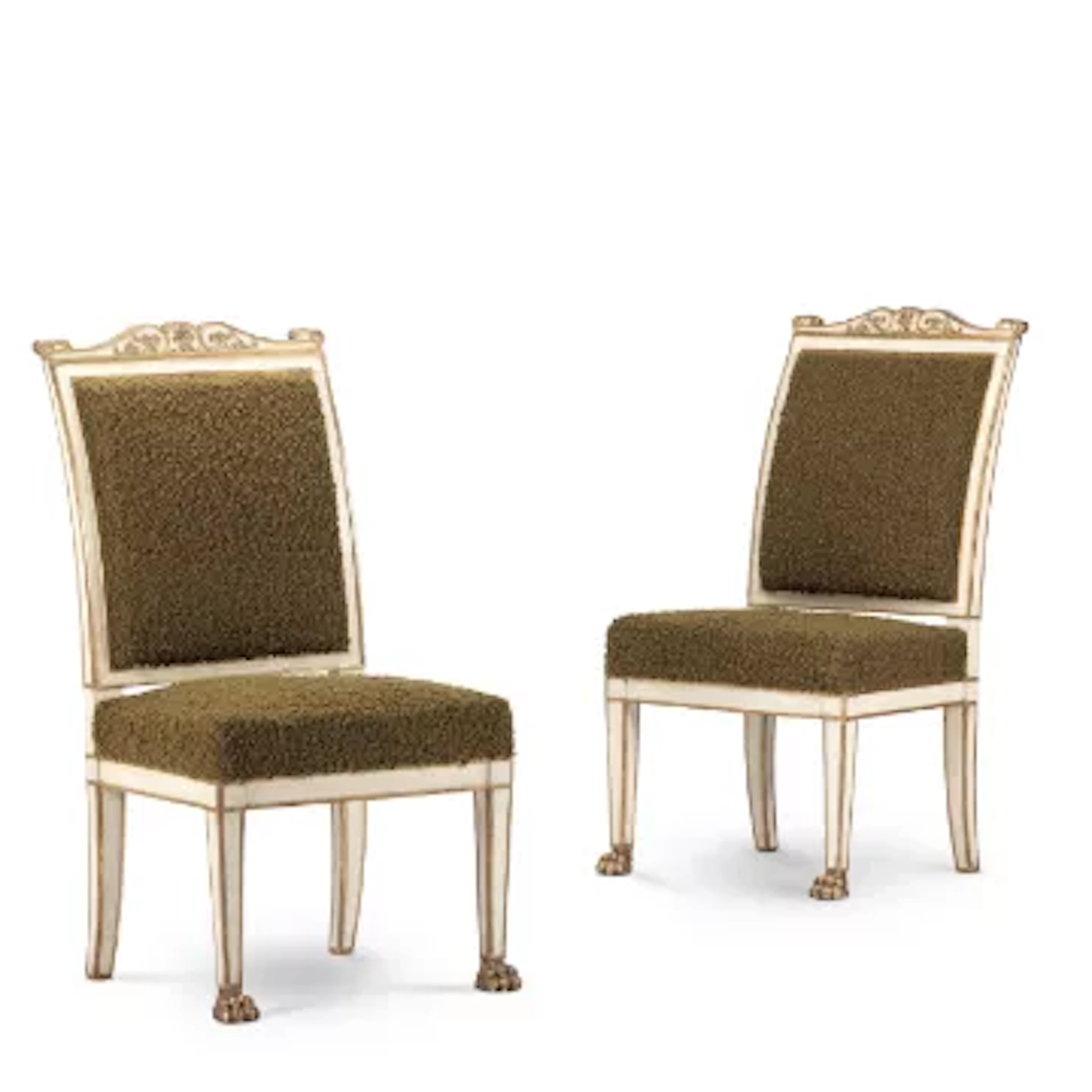 A PAIR OF EMPIRE WHITE PAINTED AND PARCEL GILT SIDE CHAIRS, ITALIAN, CIRCA 1800
