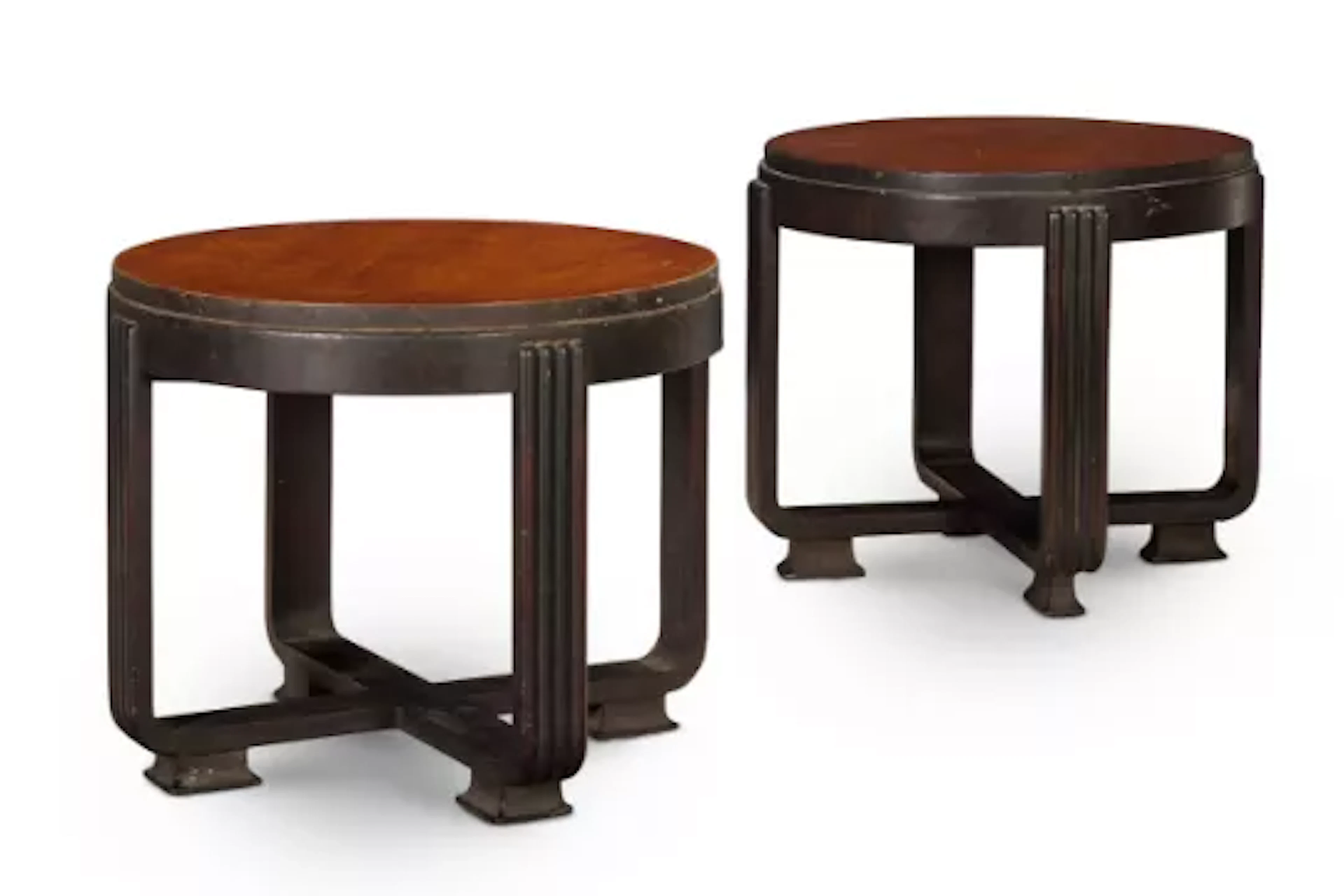 A PAIR OF TEAK AND EBONISED BOMBAY ART DECO SIDE TABLES, CIRCA 1930