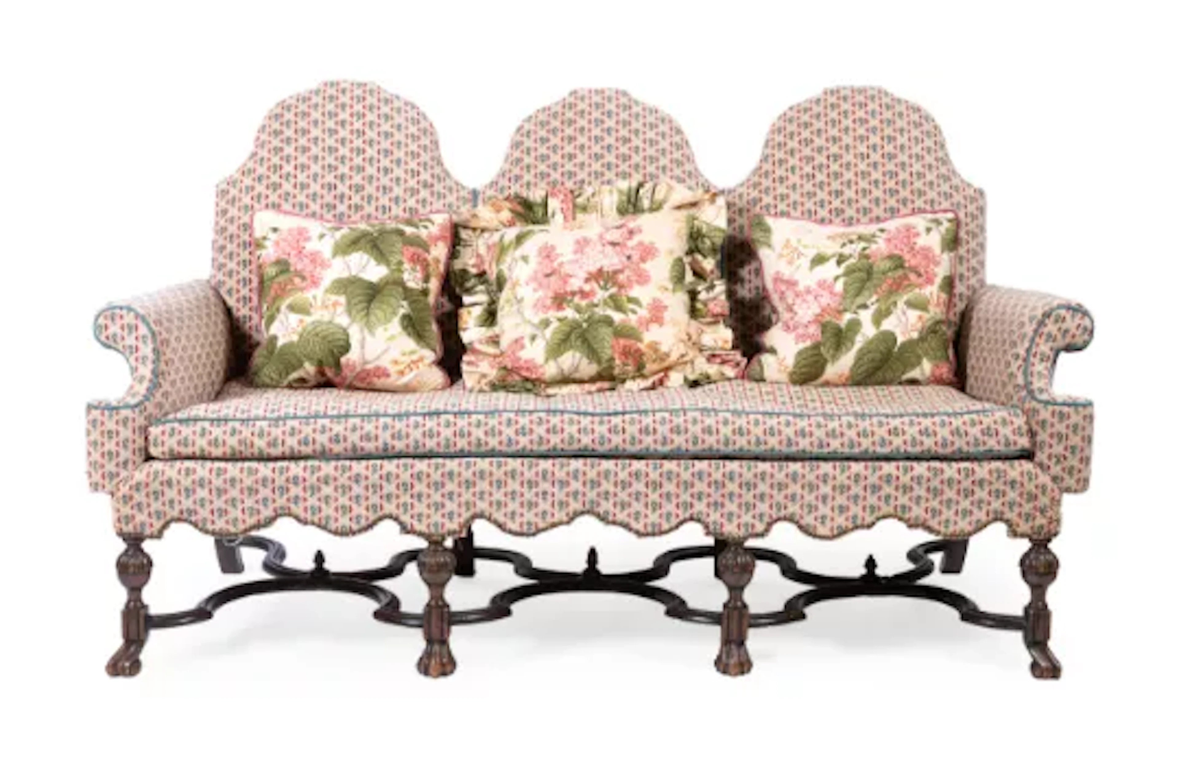A WALNUT TRIPLE BACK SOFA, IN WILLIAM AND MARY STYLE, EARLY 20TH CENTURY
