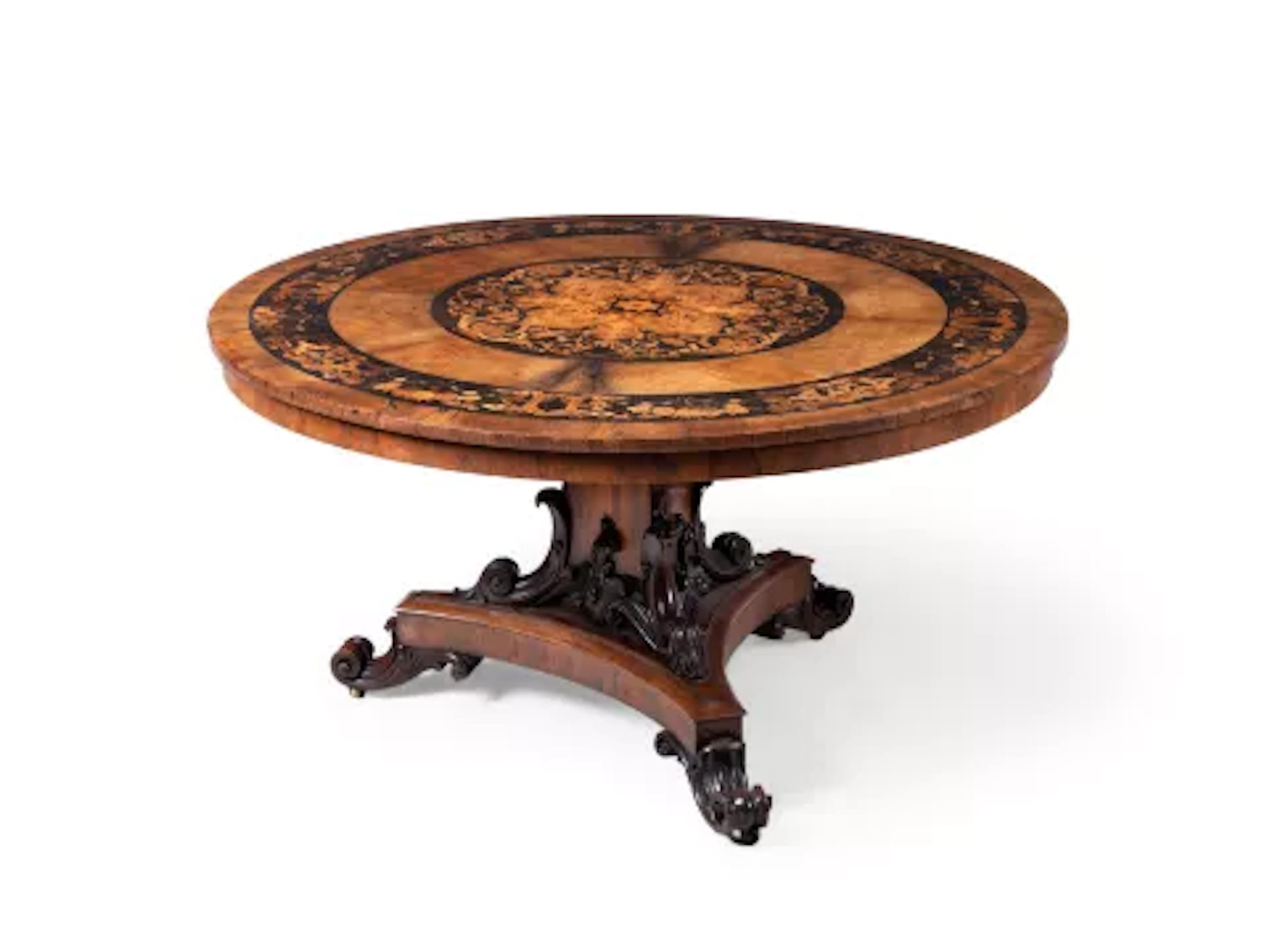 Y A VICTORIAN ROSEWOOD, WALNUT, COROMANDEL AND ARABESQUE MARQUETRY