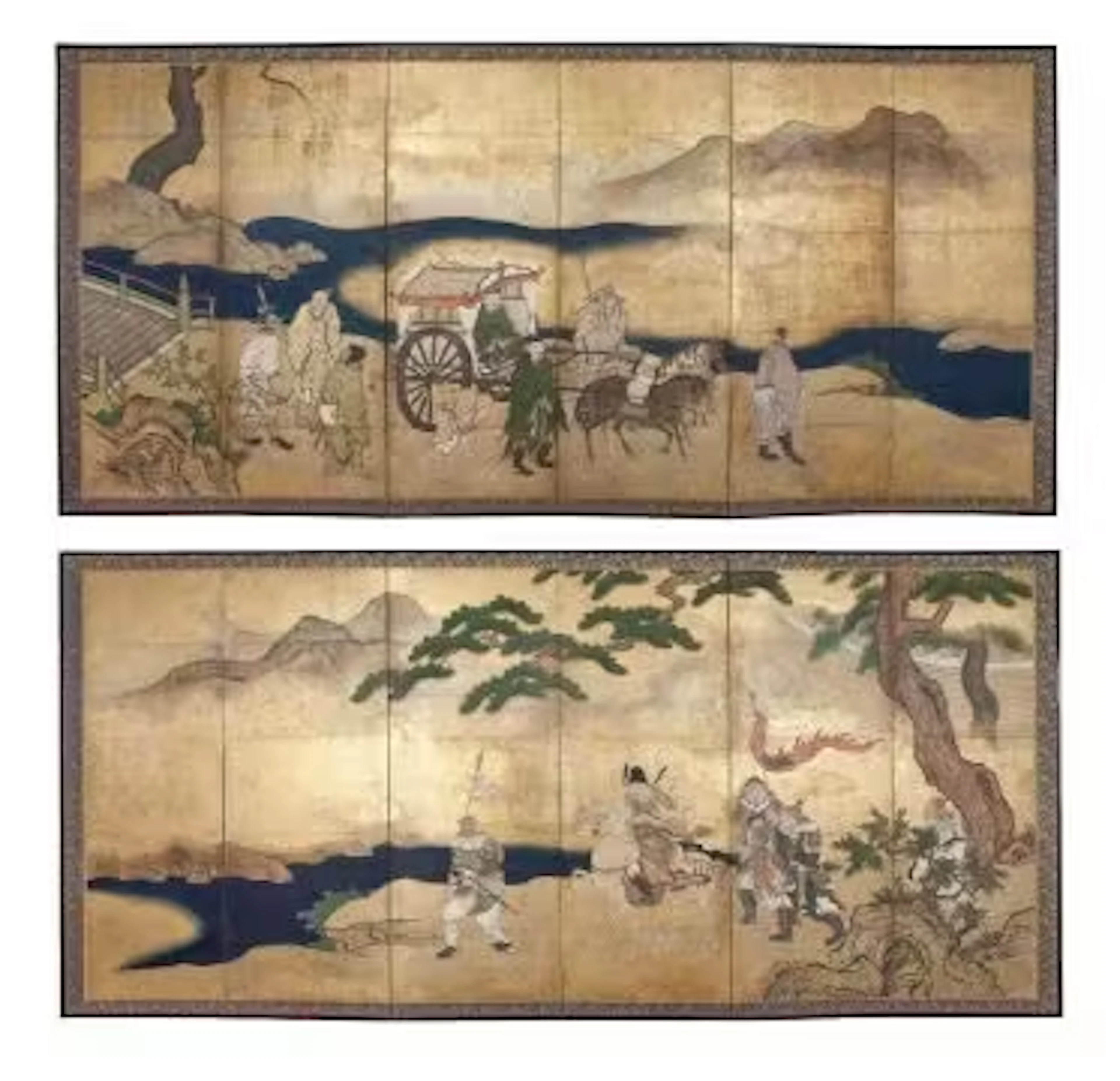 A good pair of Japanese Six-Fold Kano School Style Byobu