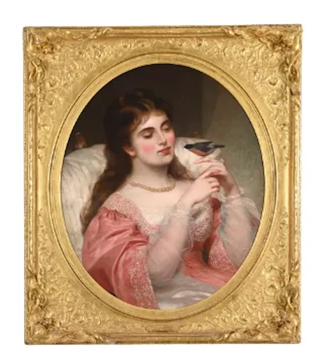 CHARLES BAXTER (BRITISH 1809-1879), A LADY WITH A BULLFINCH