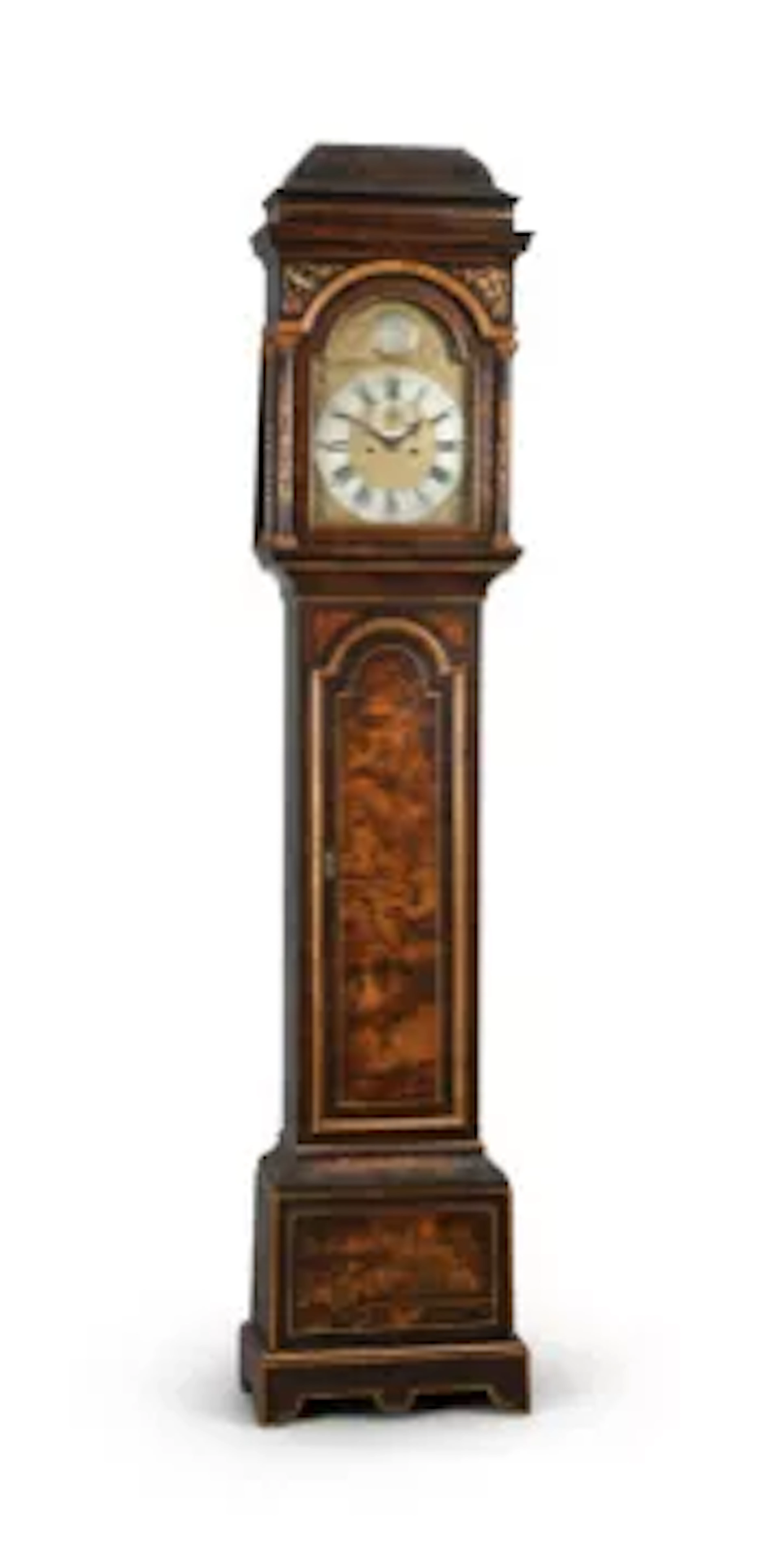 A GEORGE III TORTOISESHELL CHINOISERIE JAPANNED EIGHT-DAY LONGCASE CLOCK