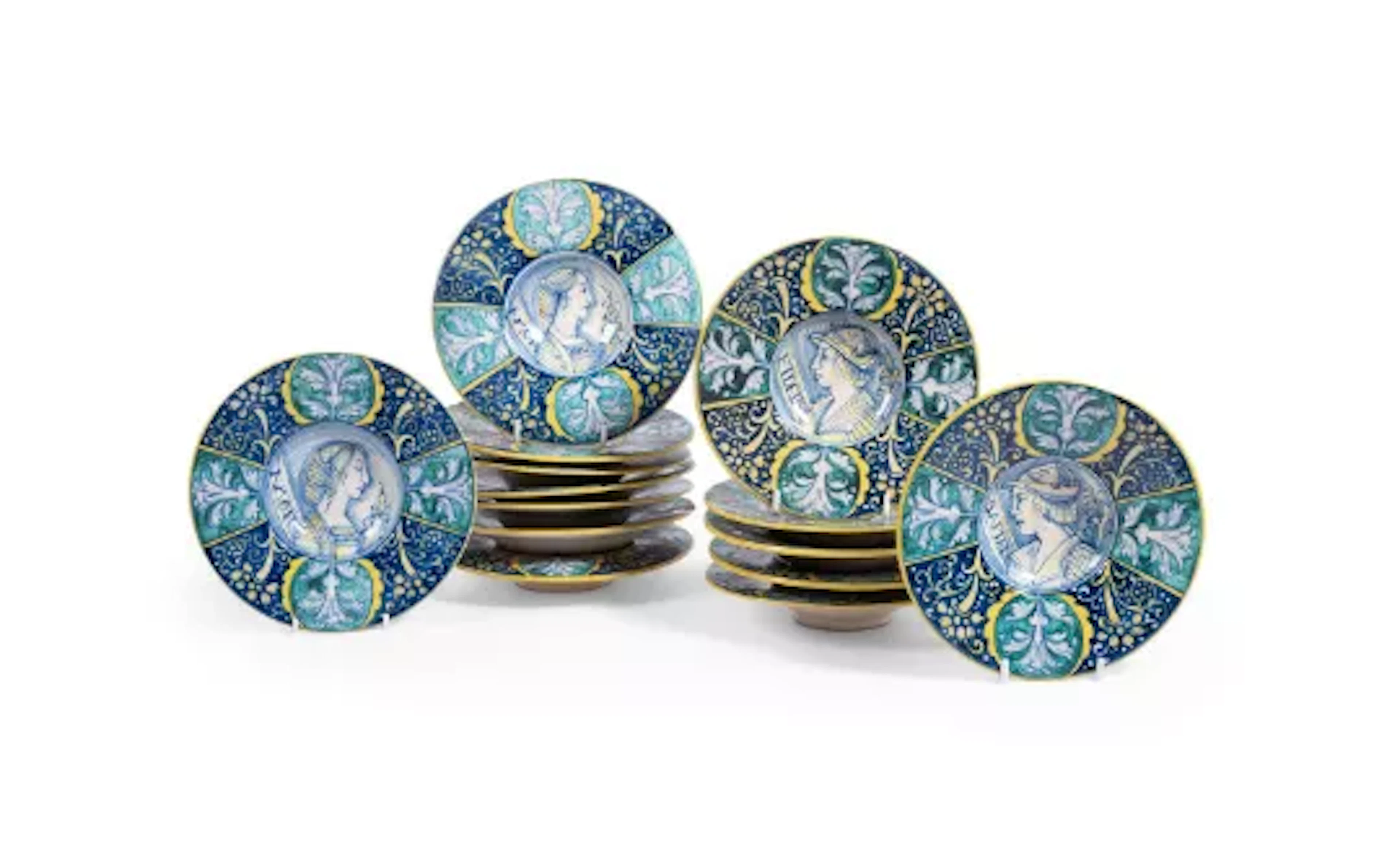 FOURTEEN VARIOUS SIENESE MAIOLICA CRESPINA, MODERN