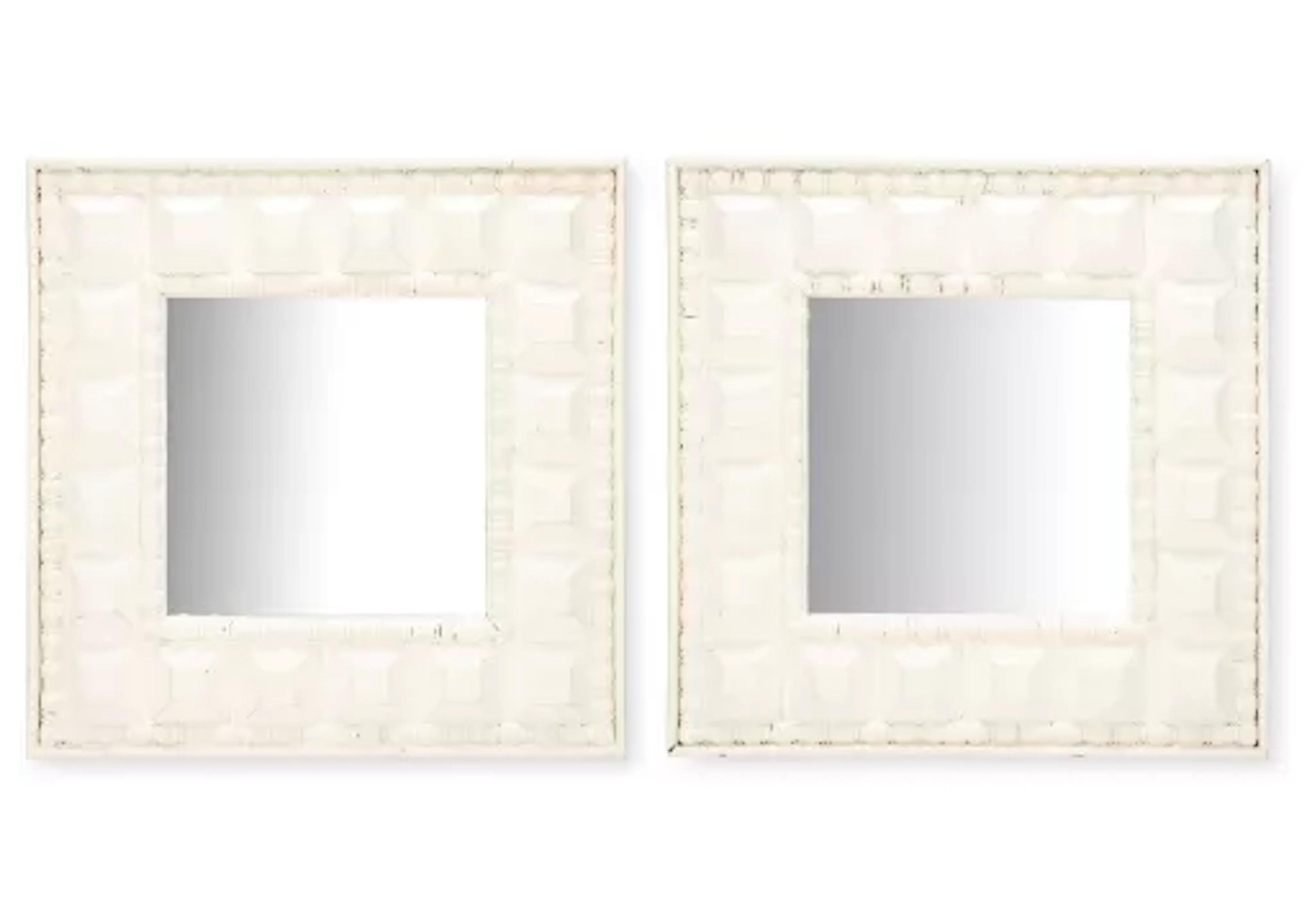 A PAIR OF WHITE PAINTED CARVED WOOD MIRRORS, MODERN