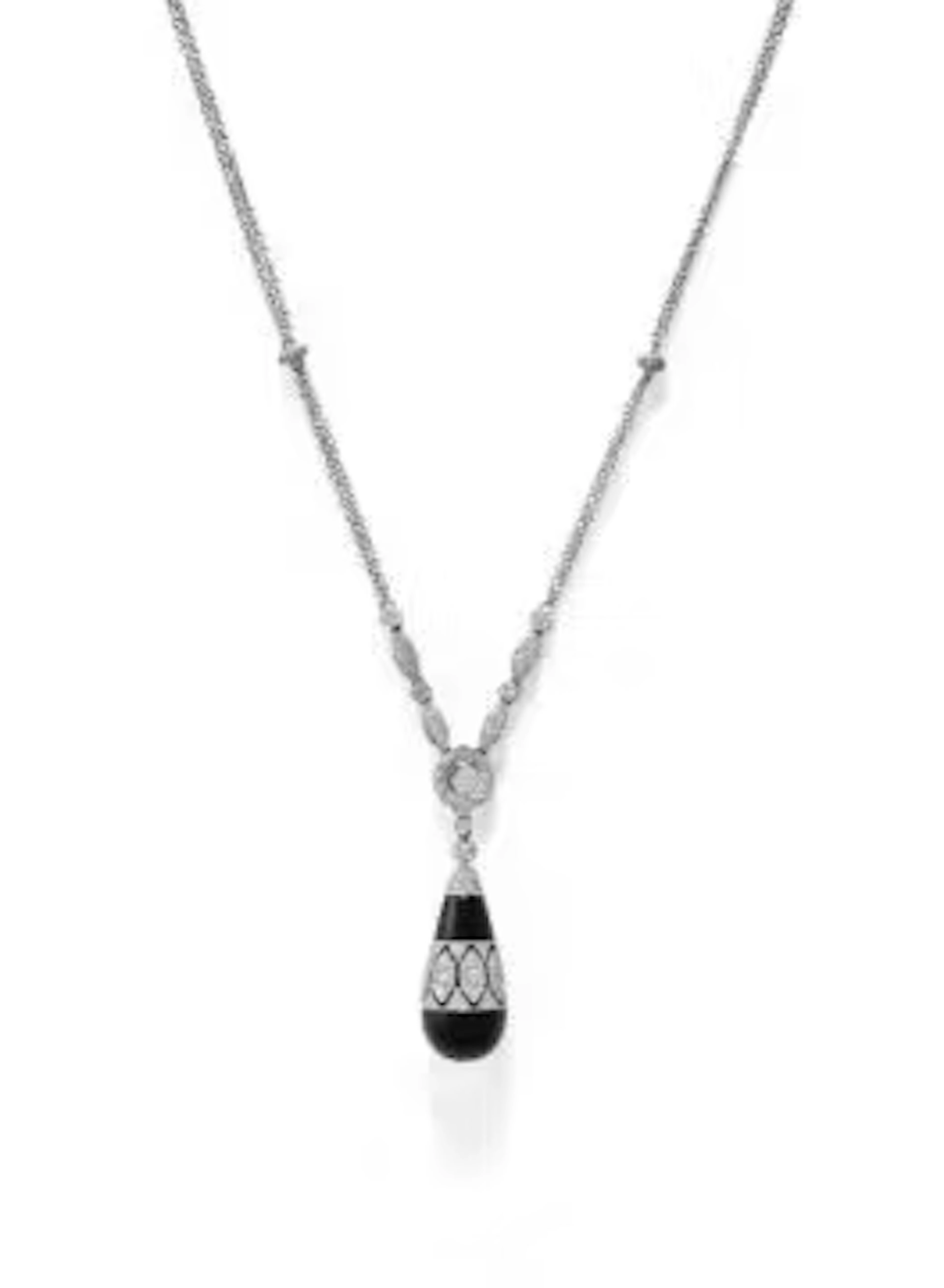 A DIAMOND AND ONYX PENDANT NECKLACE