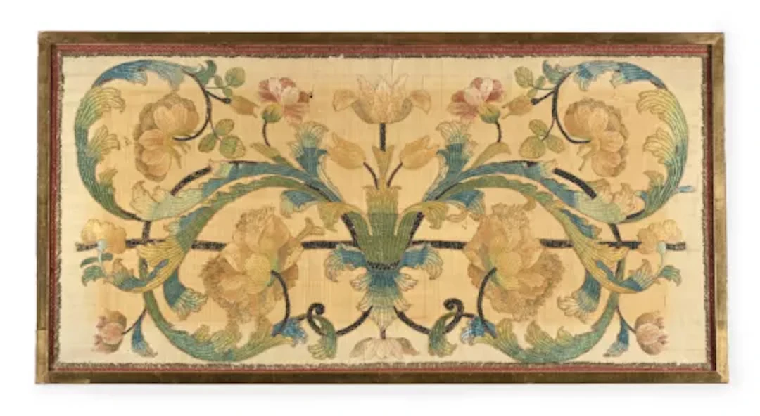 A PAIR OF FRAMED EMBROIDERY PANELS, PROBABLY ITALIAN, LATE 17TH OR